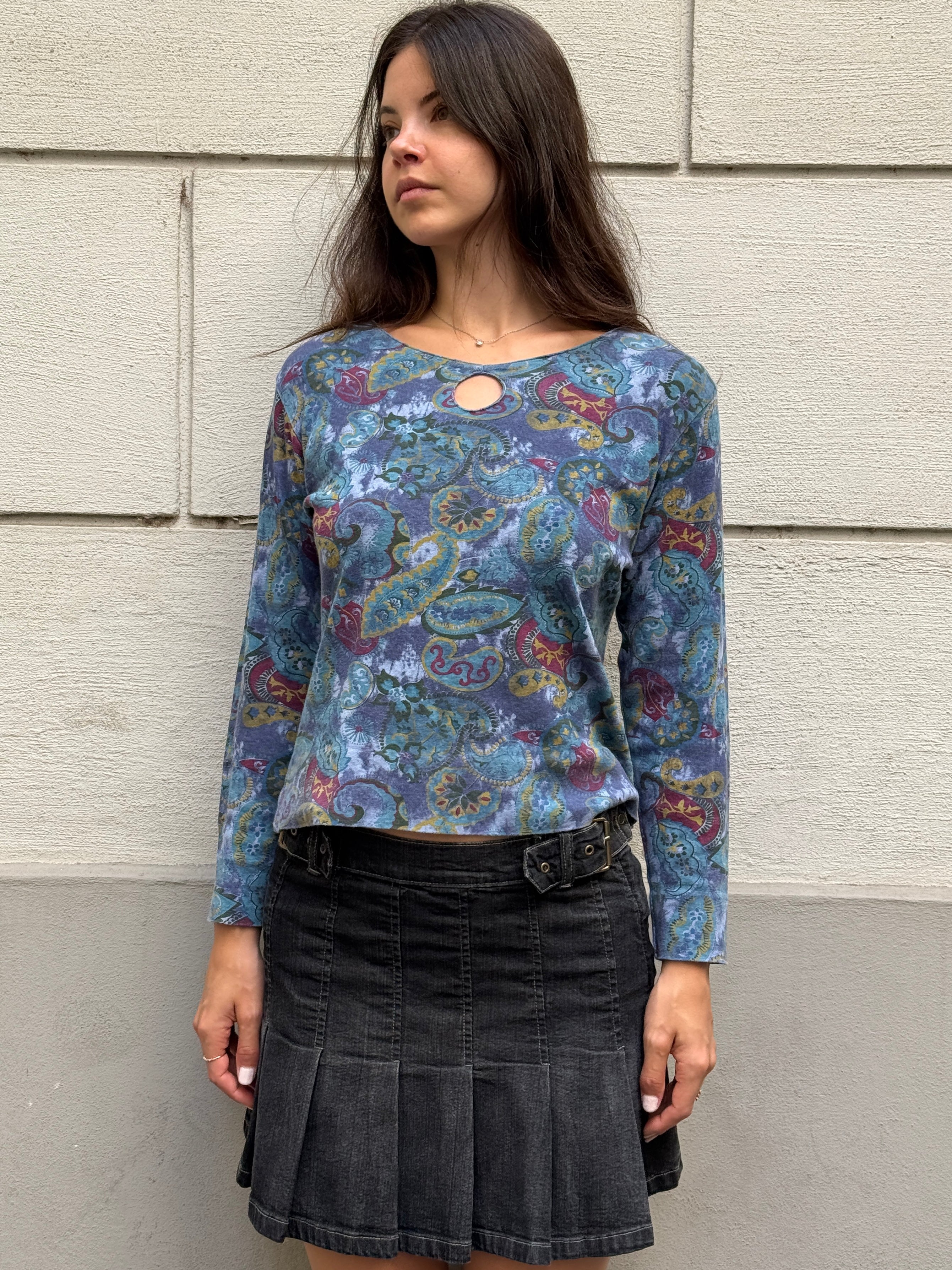 Vintage Y2K 100% Cotton Paisley Long Sleeve T-Shirt S/M