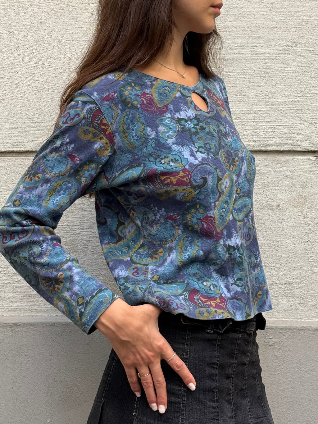 Vintage Y2K 100% Cotton Paisley Long Sleeve T-Shirt S/M