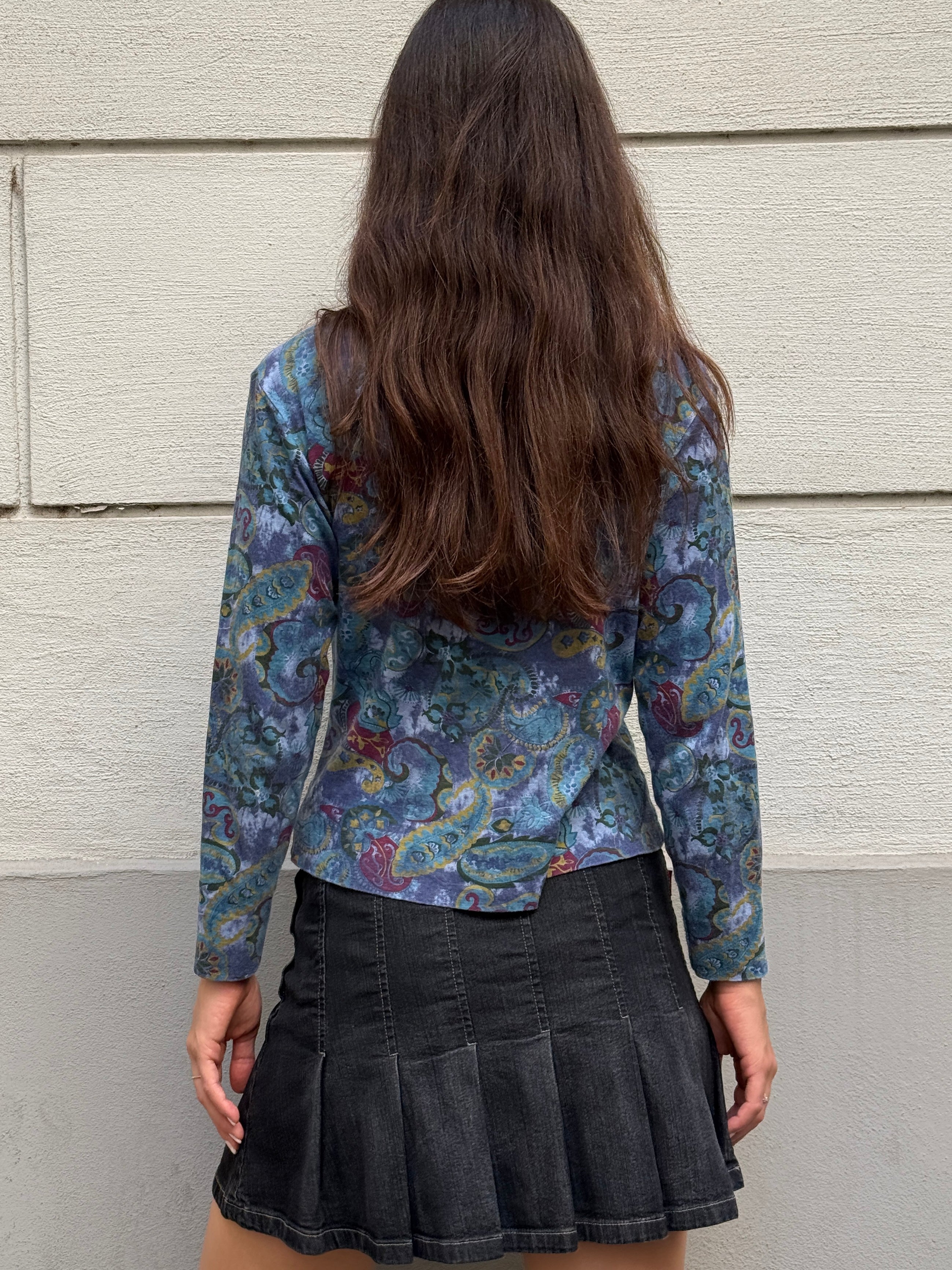 Vintage Y2K 100% Cotton Paisley Long Sleeve T-Shirt S/M