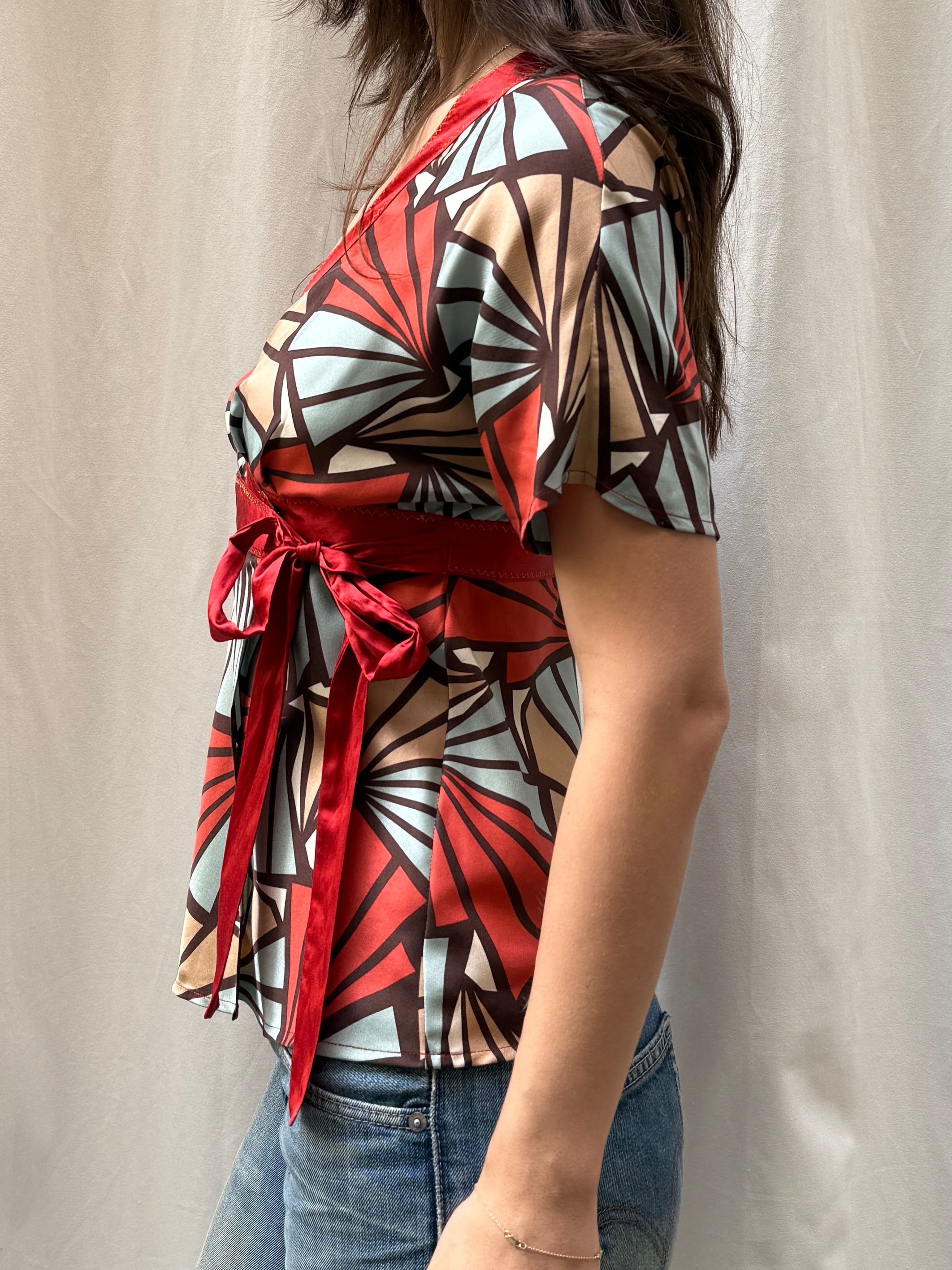 Vintage Y2K 100% Silk Printed Wrap Blouse S/M
