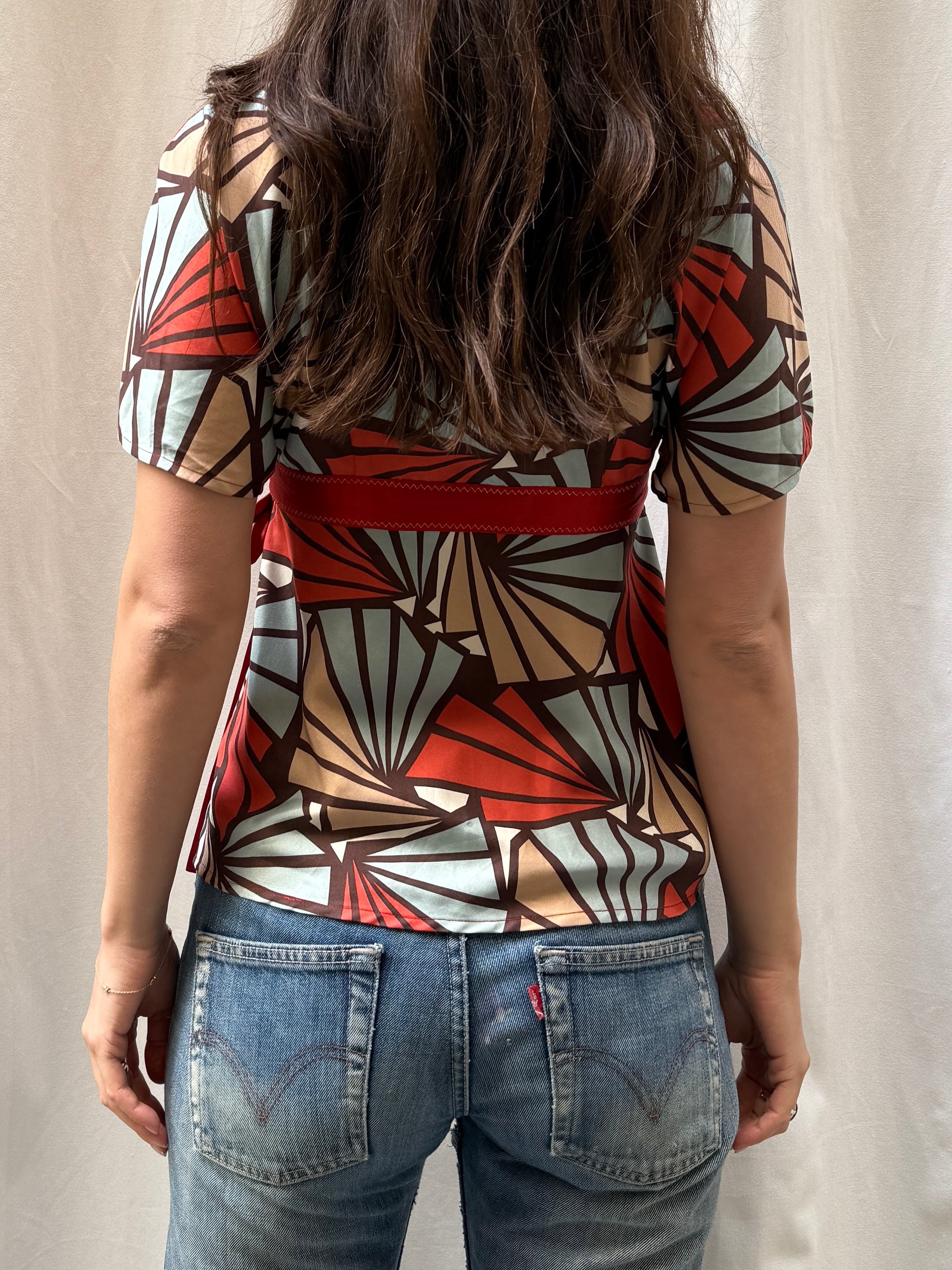 Vintage Y2K 100% Silk Printed Wrap Blouse S/M