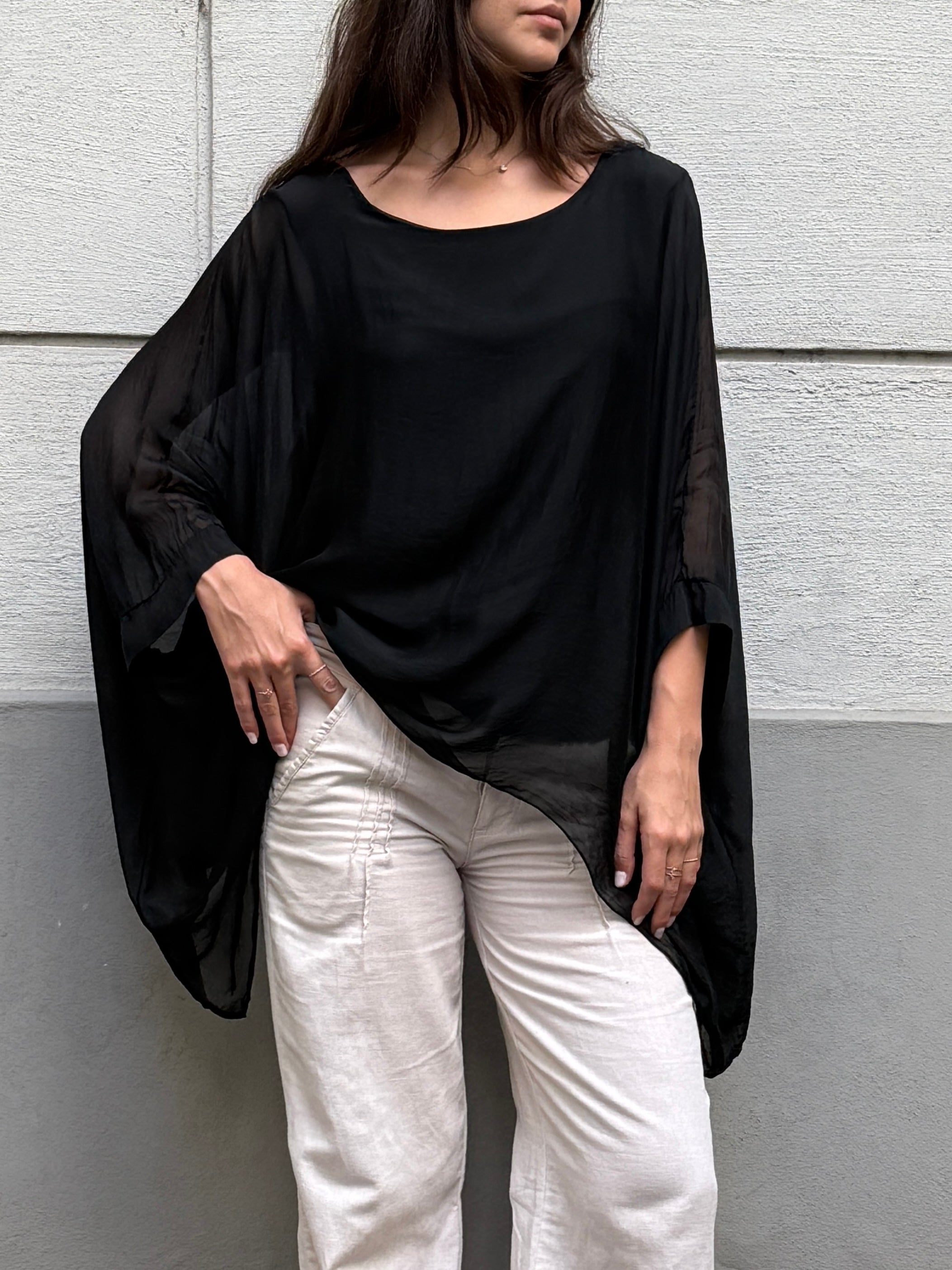 Vintage 100% Silk Black Double Layered Top S/M
