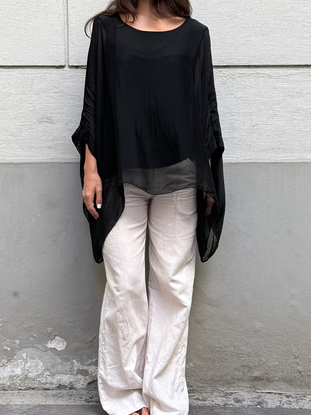 Vintage 100% Silk Black Double Layered Top S/M