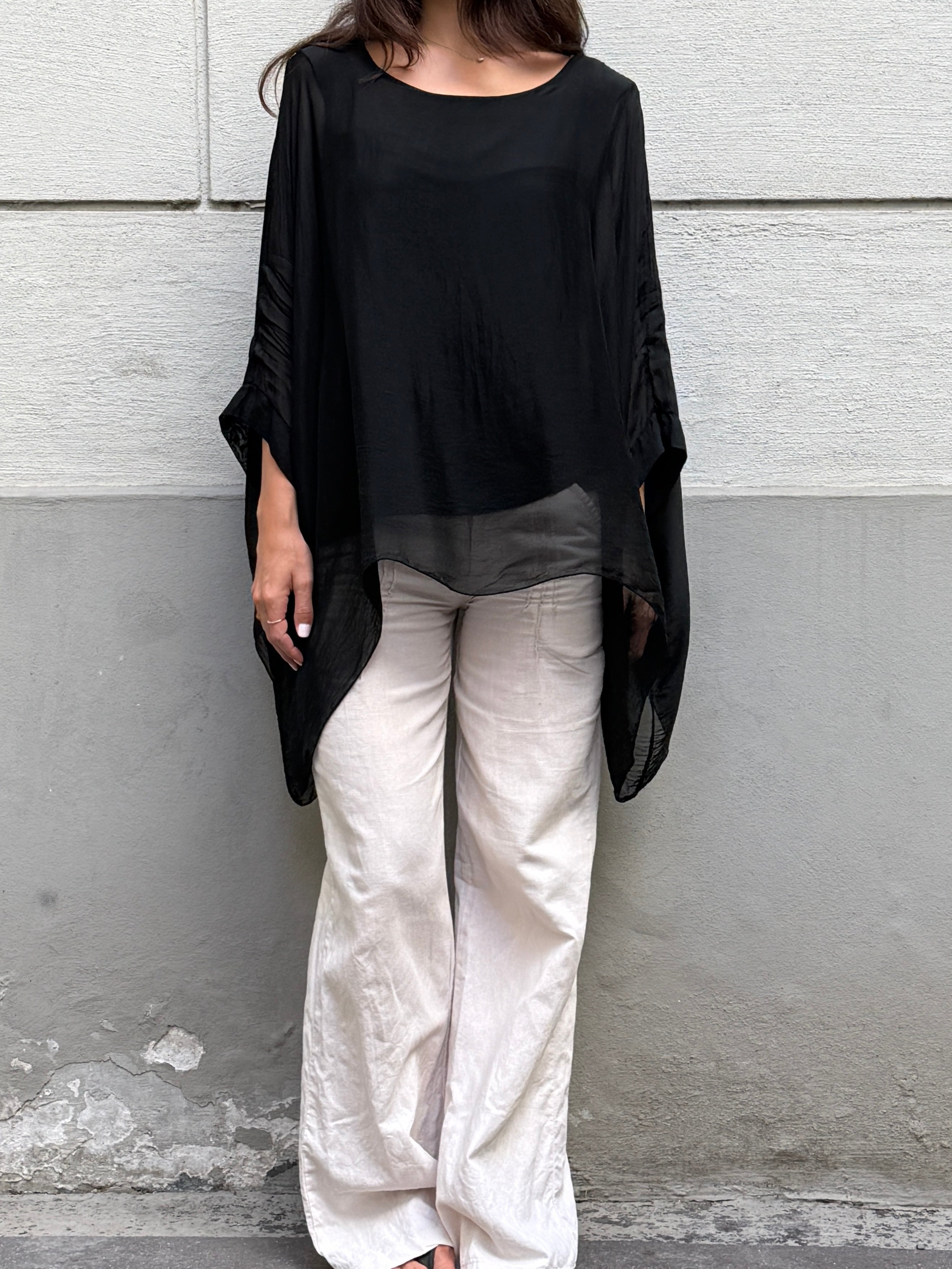 Vintage 100% Silk Black Double Layered Top S/M
