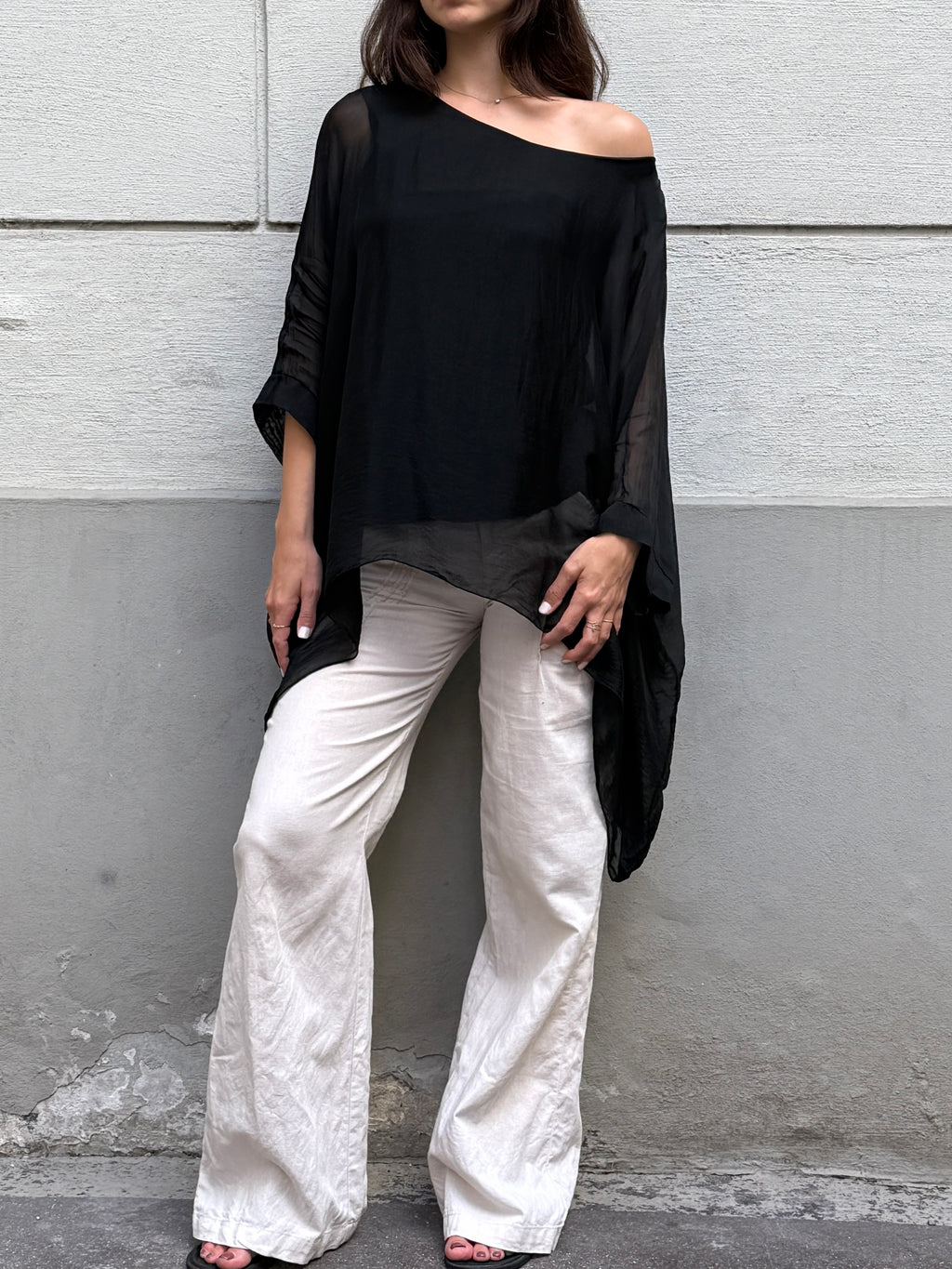 Vintage 100% Silk Black Double Layered Top S/M