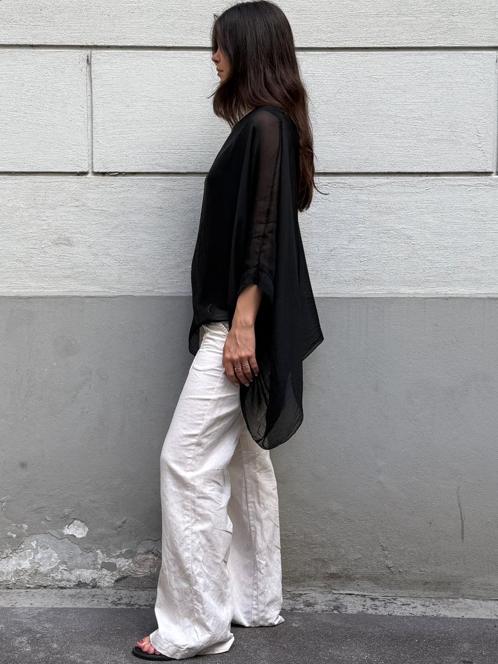 Vintage 100% Silk Black Double Layered Top S/M