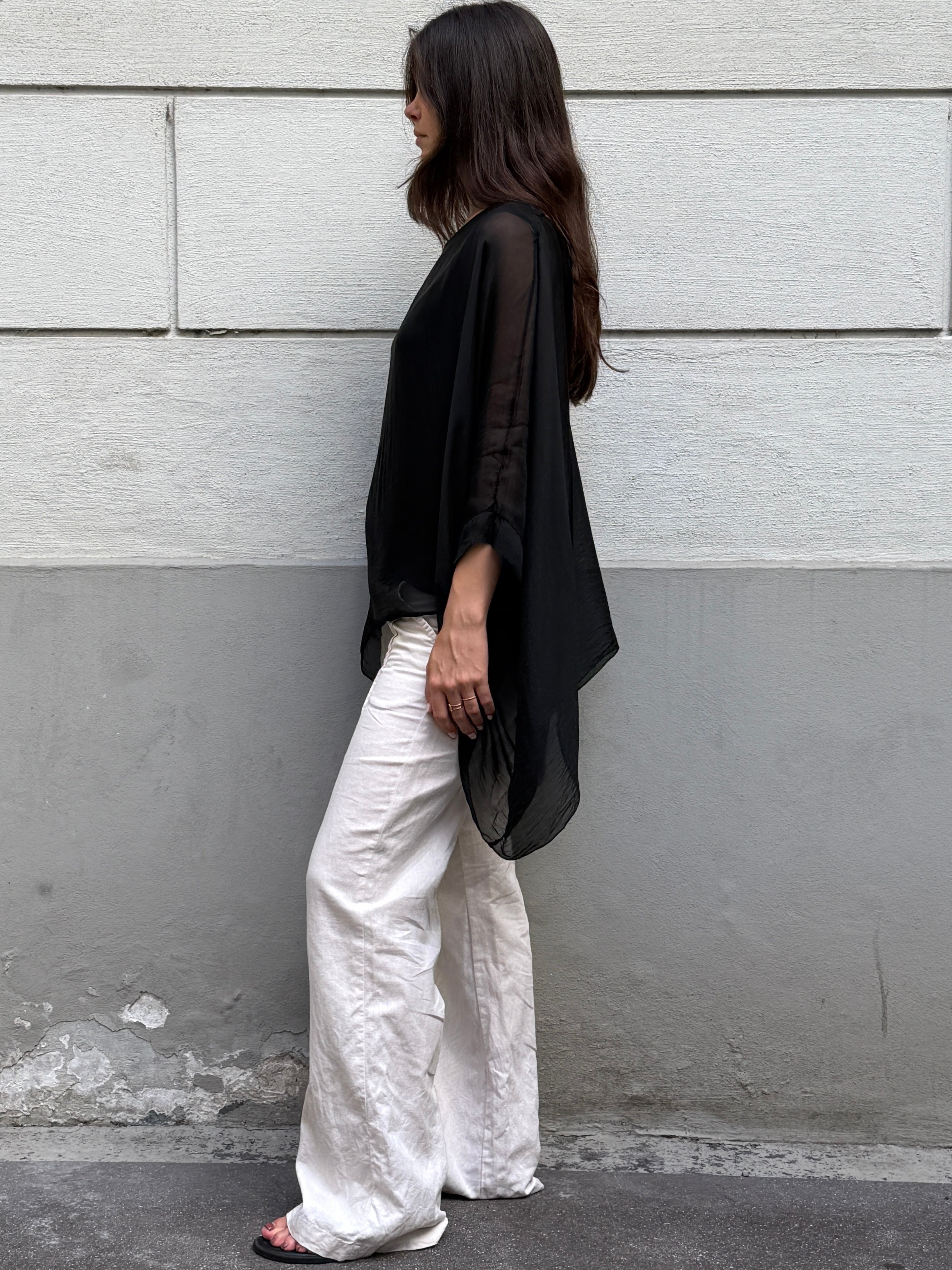 Vintage 100% Silk Black Double Layered Top S/M