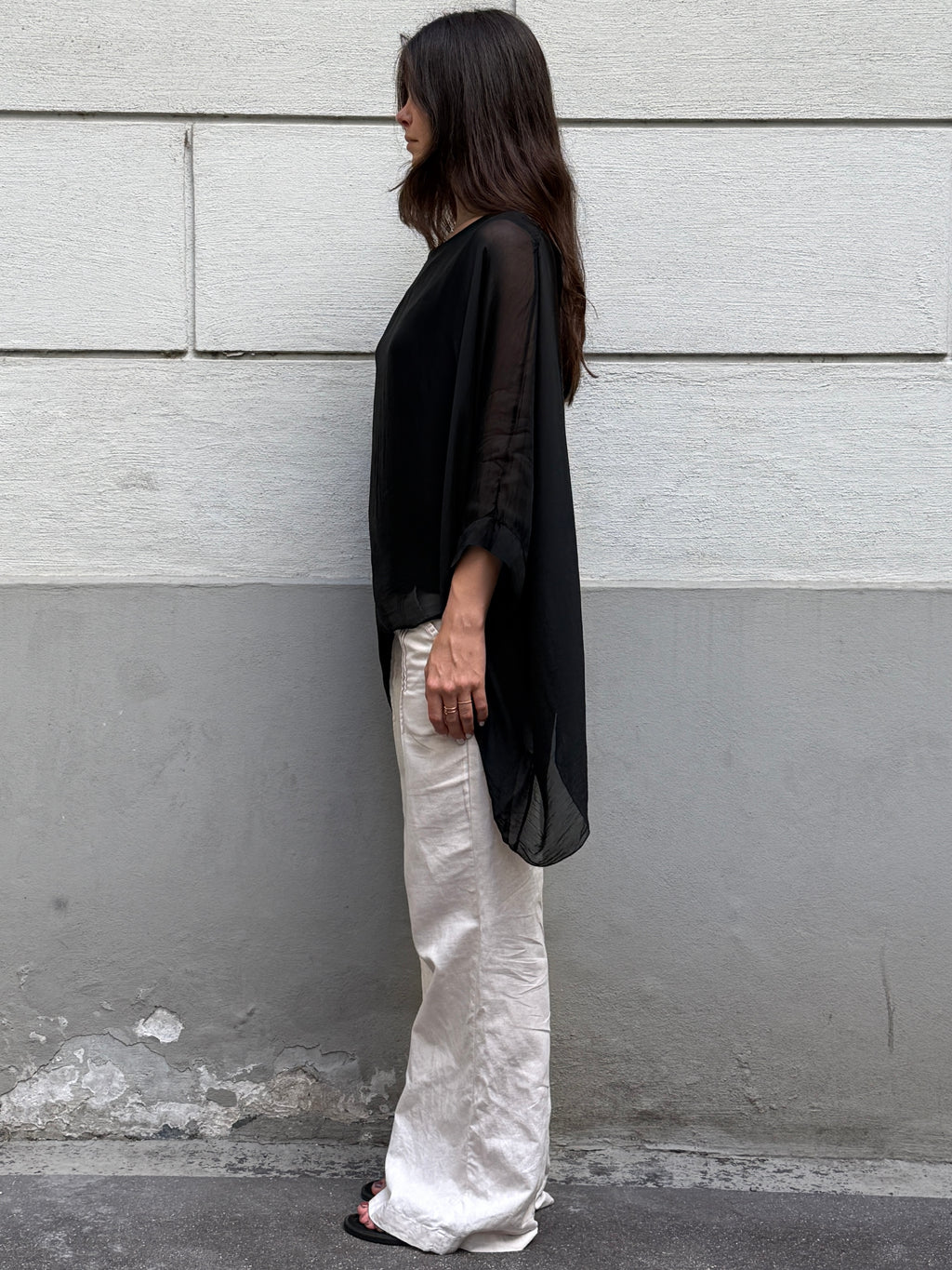 Vintage 100% Silk Black Double Layered Top S/M