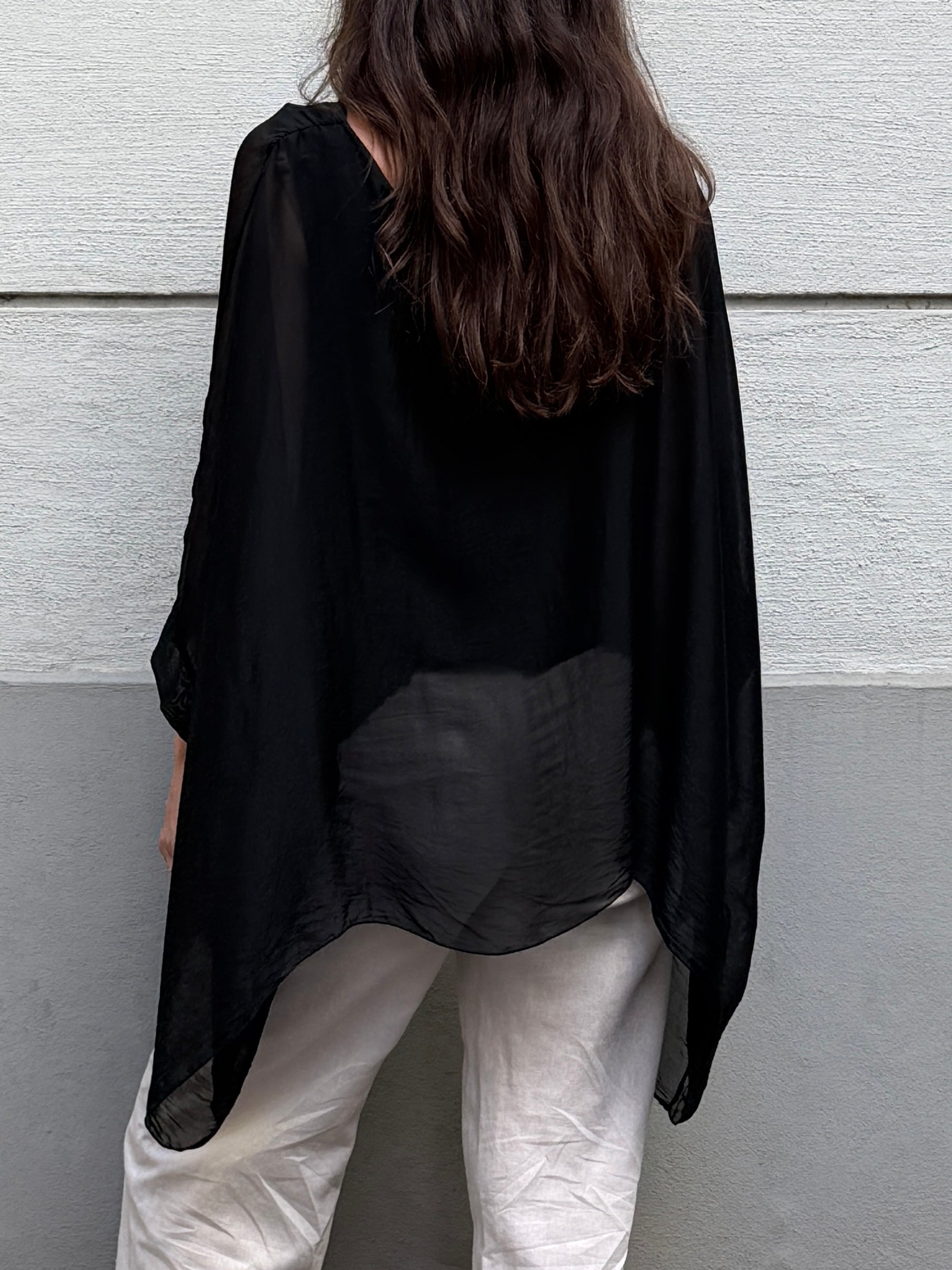 Vintage 100% Silk Black Double Layered Top S/M