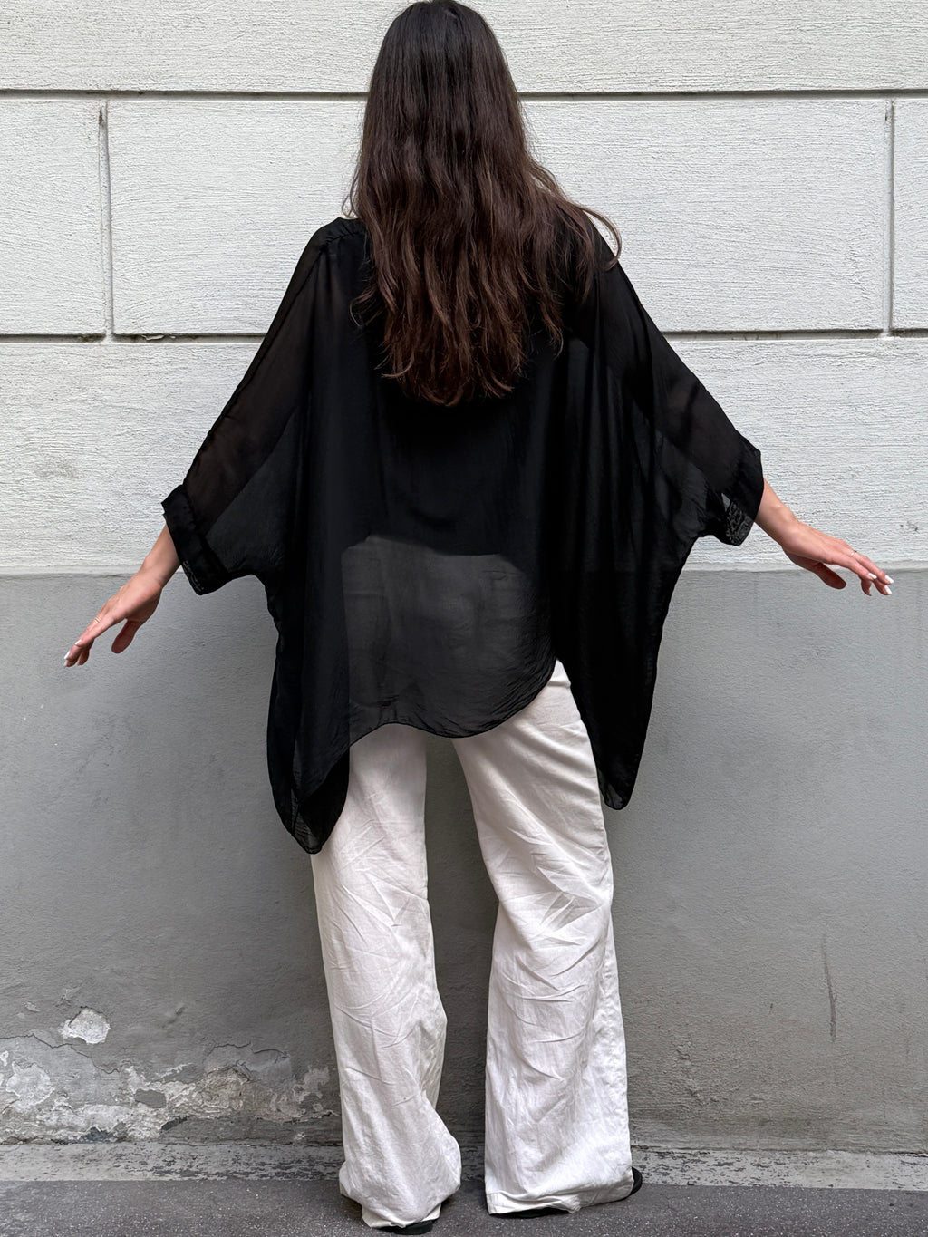 Vintage 100% Silk Black Double Layered Top S/M