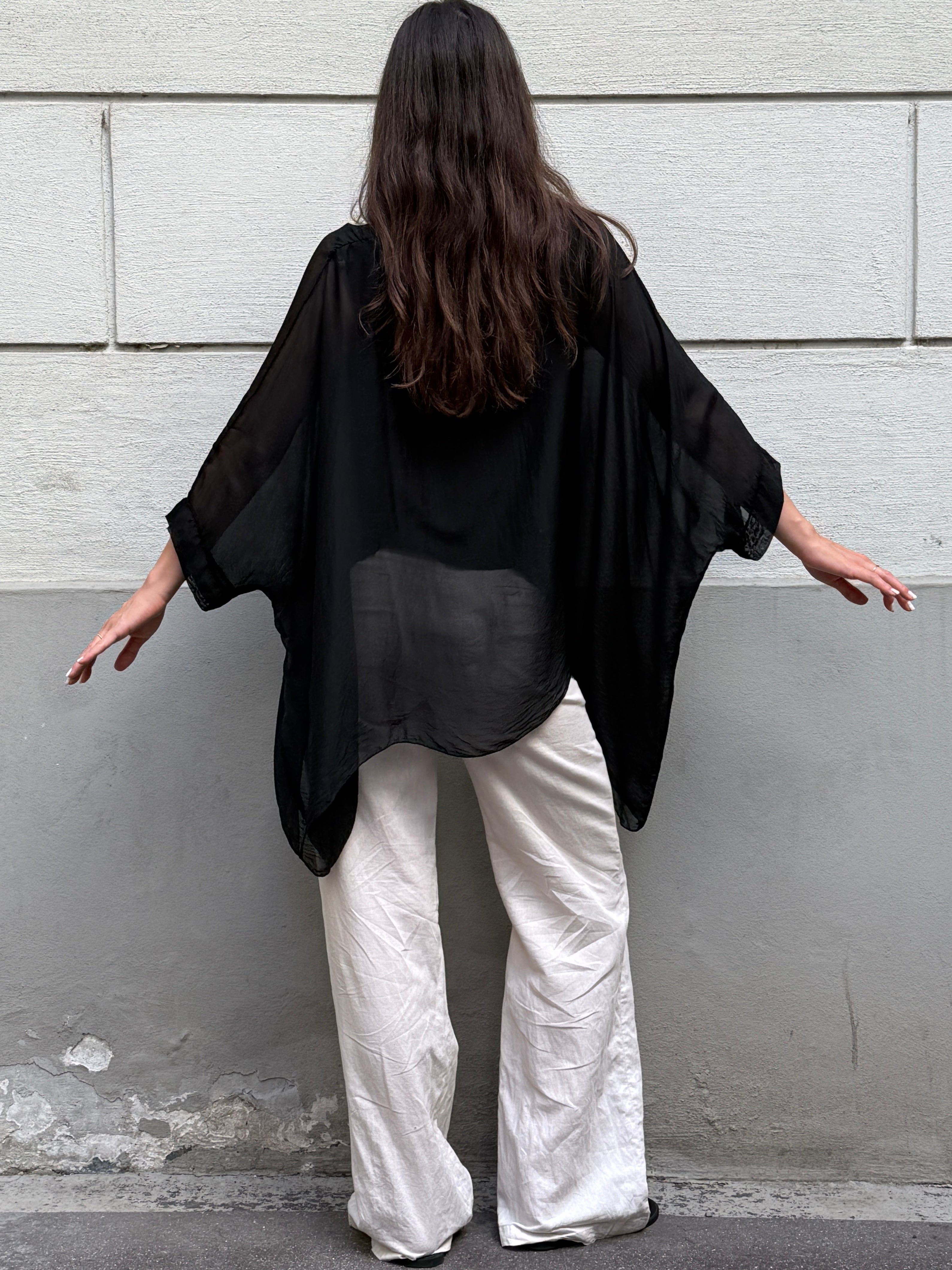 Vintage 100% Silk Black Double Layered Top S/M