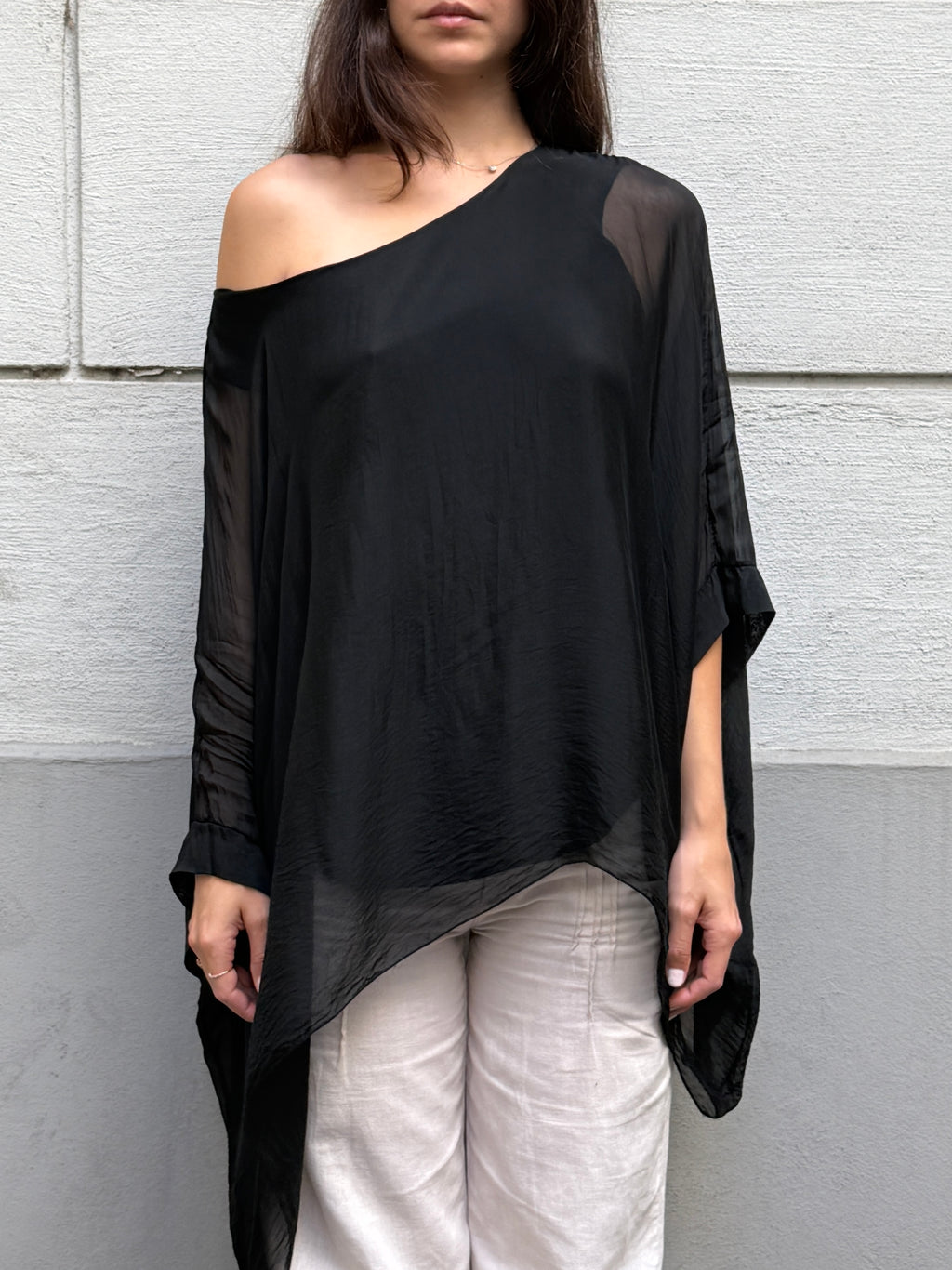 Vintage 100% Silk Black Double Layered Top S/M