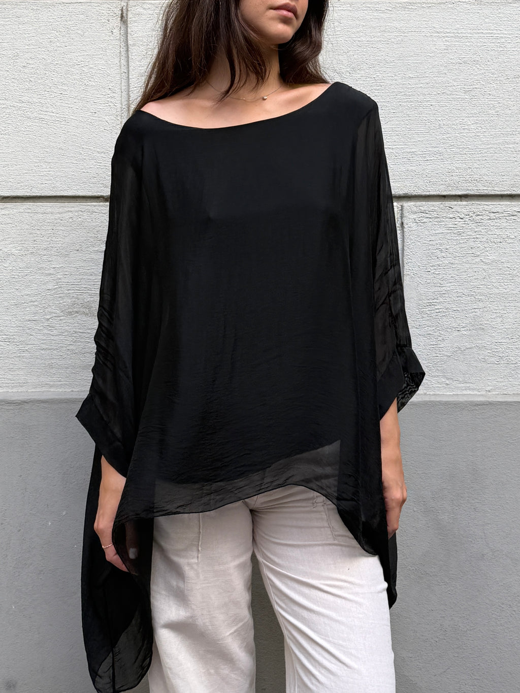 Vintage 100% Silk Black Double Layered Top S/M