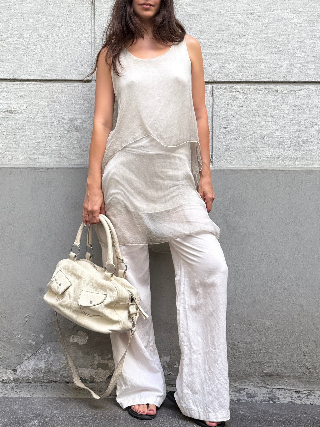 Vintage 100% Genuine Leather Cream Bag