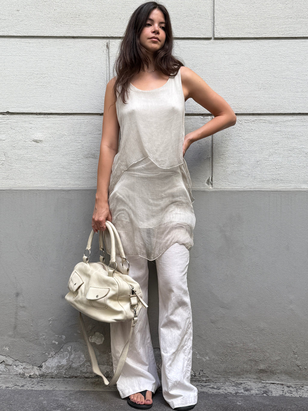 Vintage 100% Genuine Leather Cream Bag