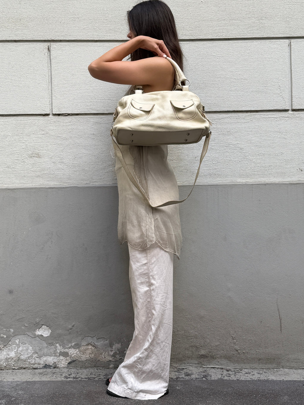 Vintage 100% Genuine Leather Cream Bag
