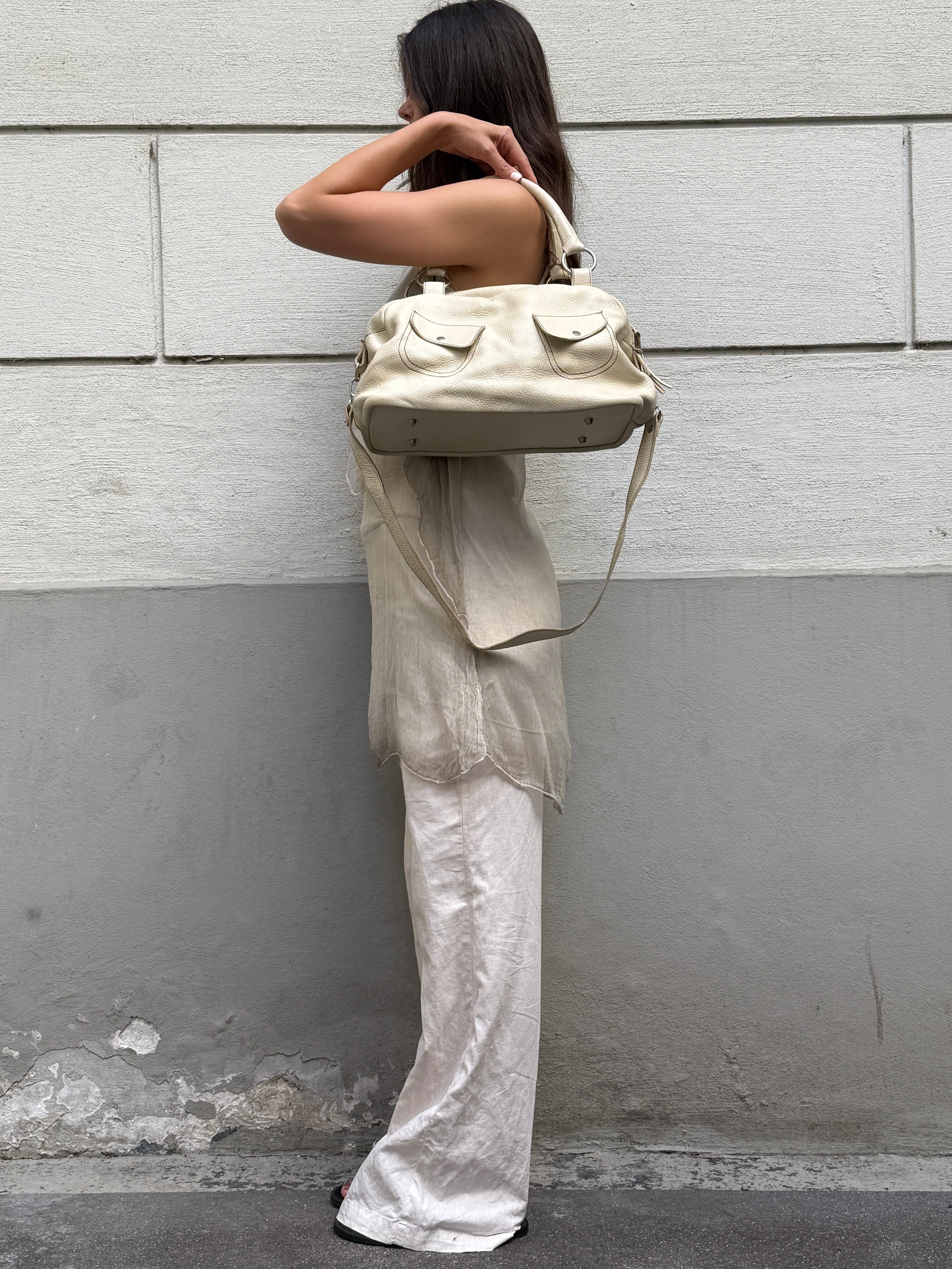 Vintage 100% Genuine Leather Cream Bag