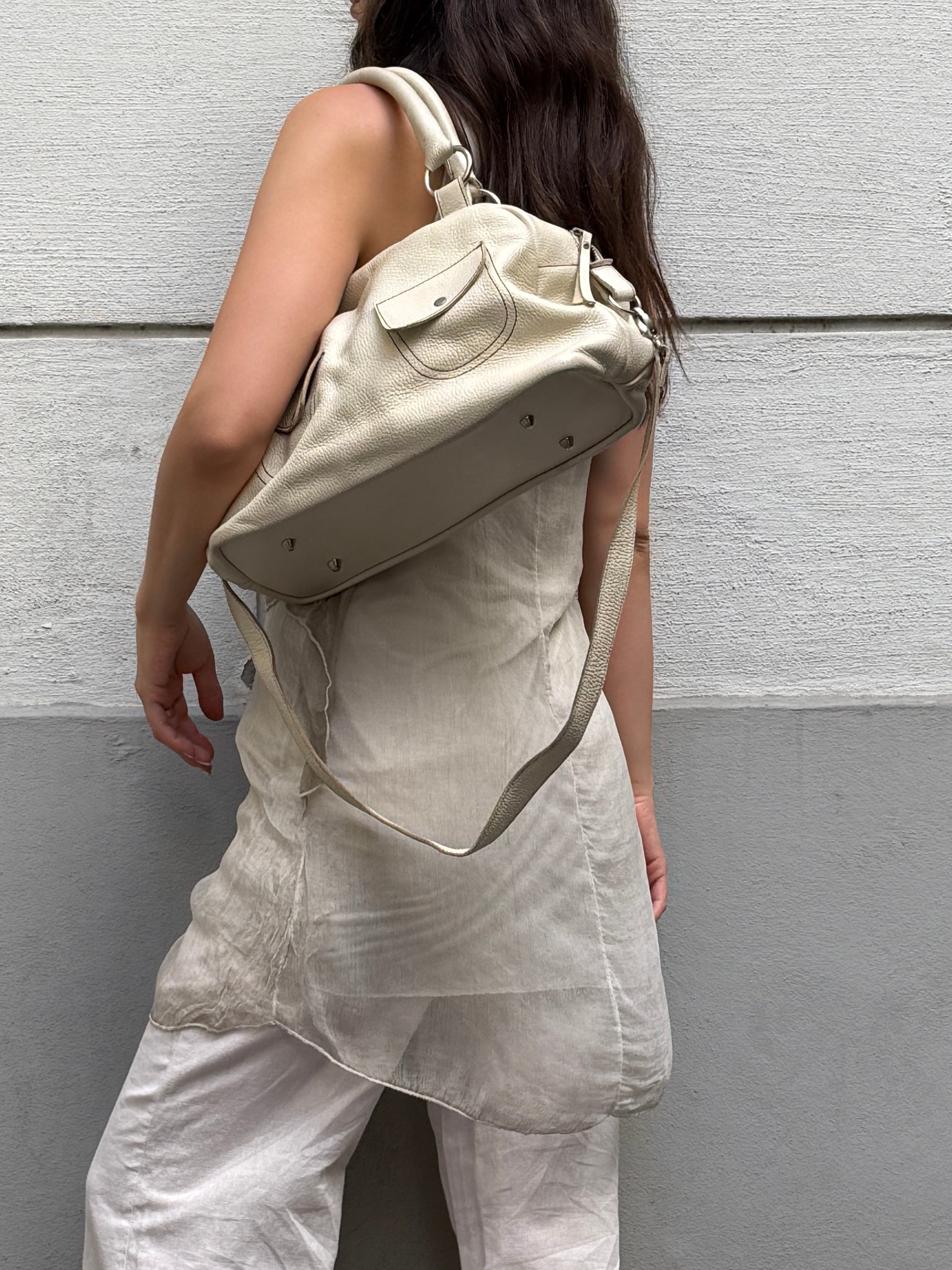 Vintage 100% Genuine Leather Cream Bag