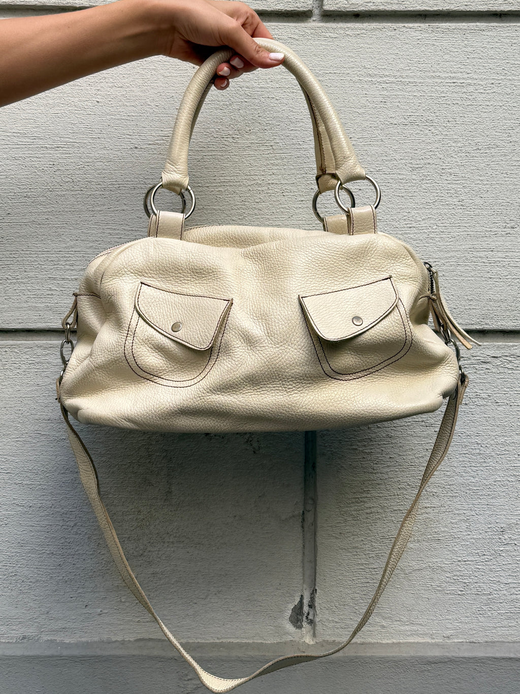 Vintage 100% Genuine Leather Cream Bag