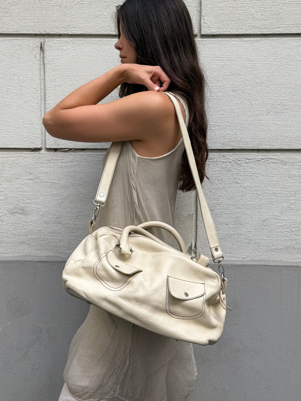 Vintage 100% Genuine Leather Cream Bag