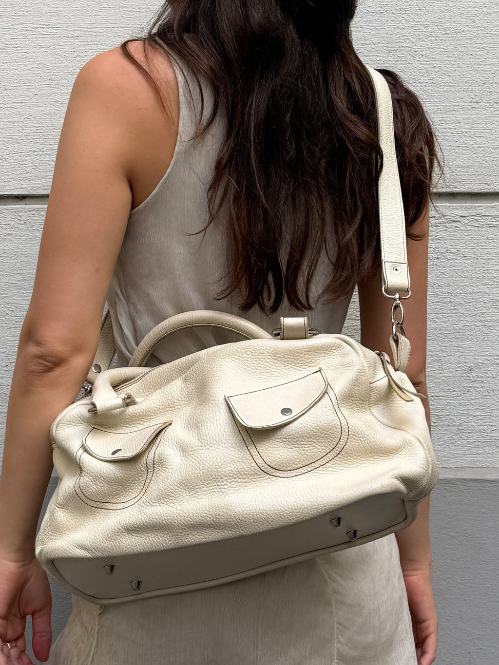 Vintage 100% Genuine Leather Cream Bag