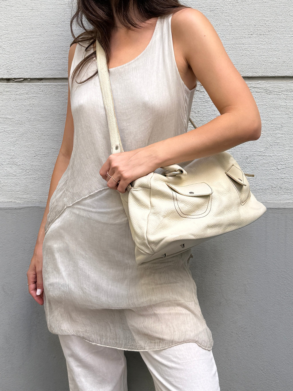 Vintage 100% Genuine Leather Cream Bag