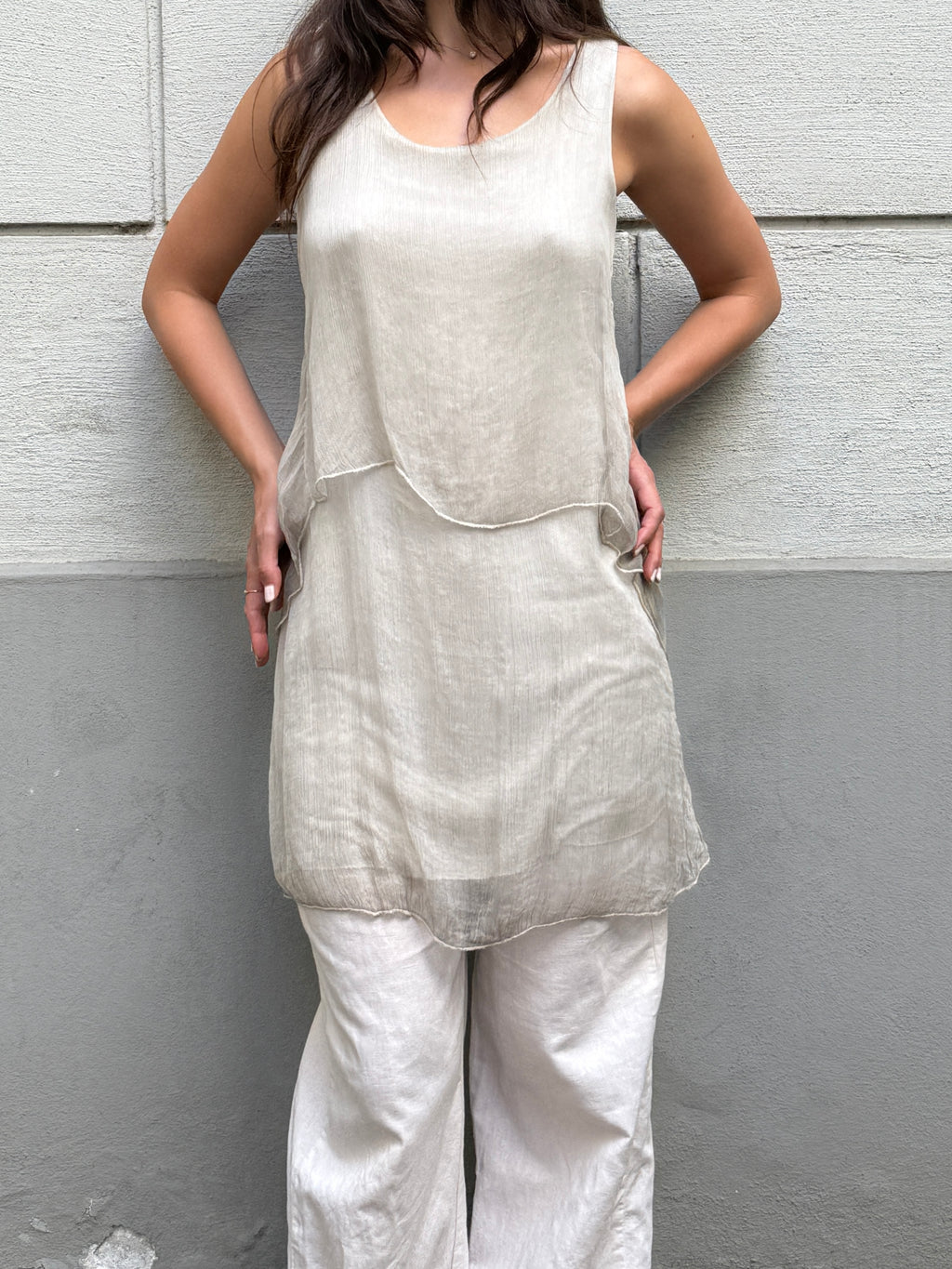 Vintage 100% Silk Sheer Flowy Mini Dress/Tunic Top