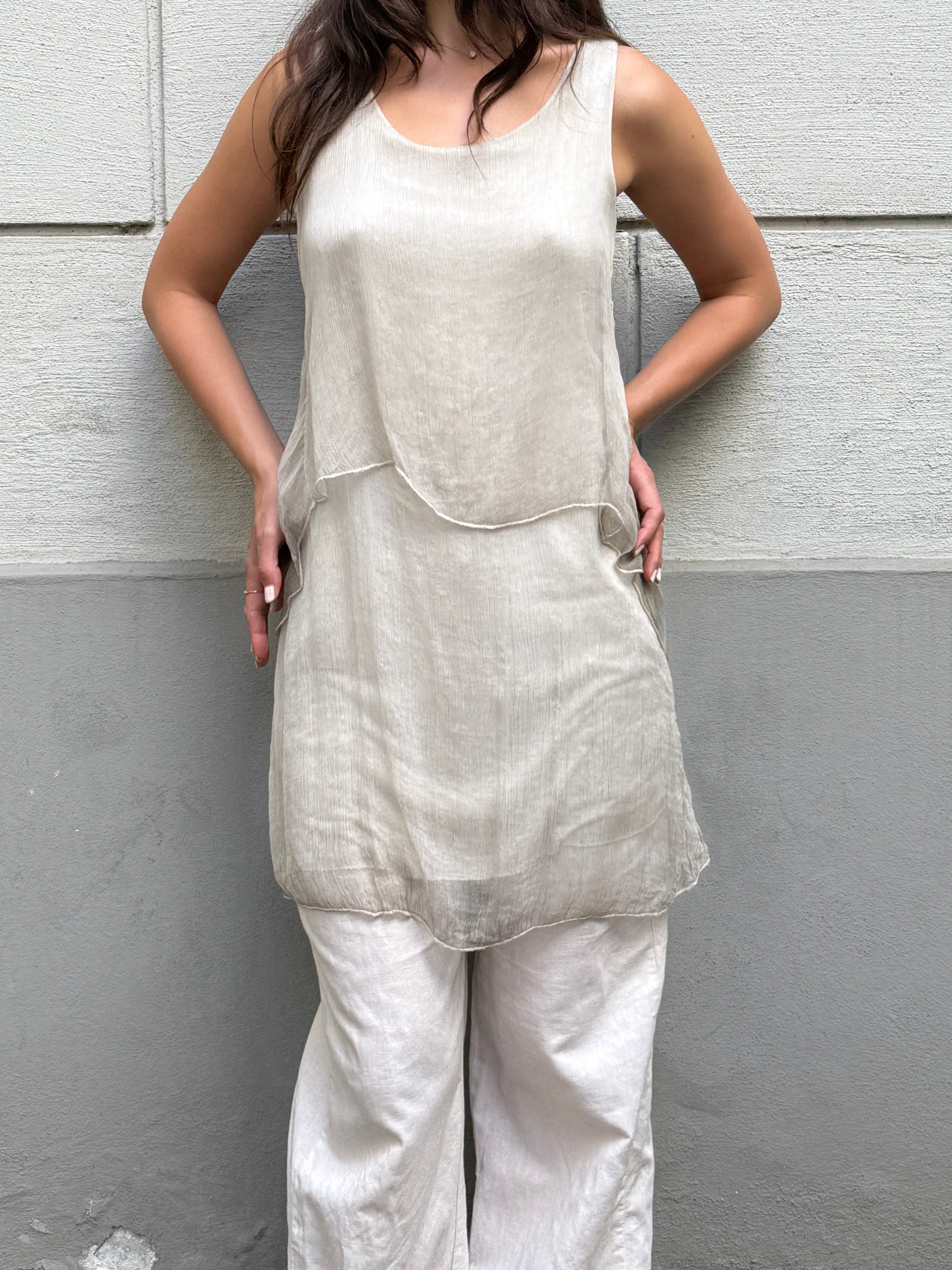 Vintage 100% Silk Sheer Flowy Mini Dress/Tunic Top