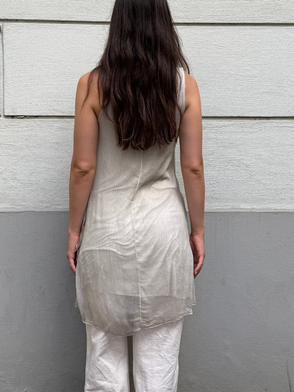 Vintage 100% Silk Sheer Flowy Mini Dress/Tunic Top