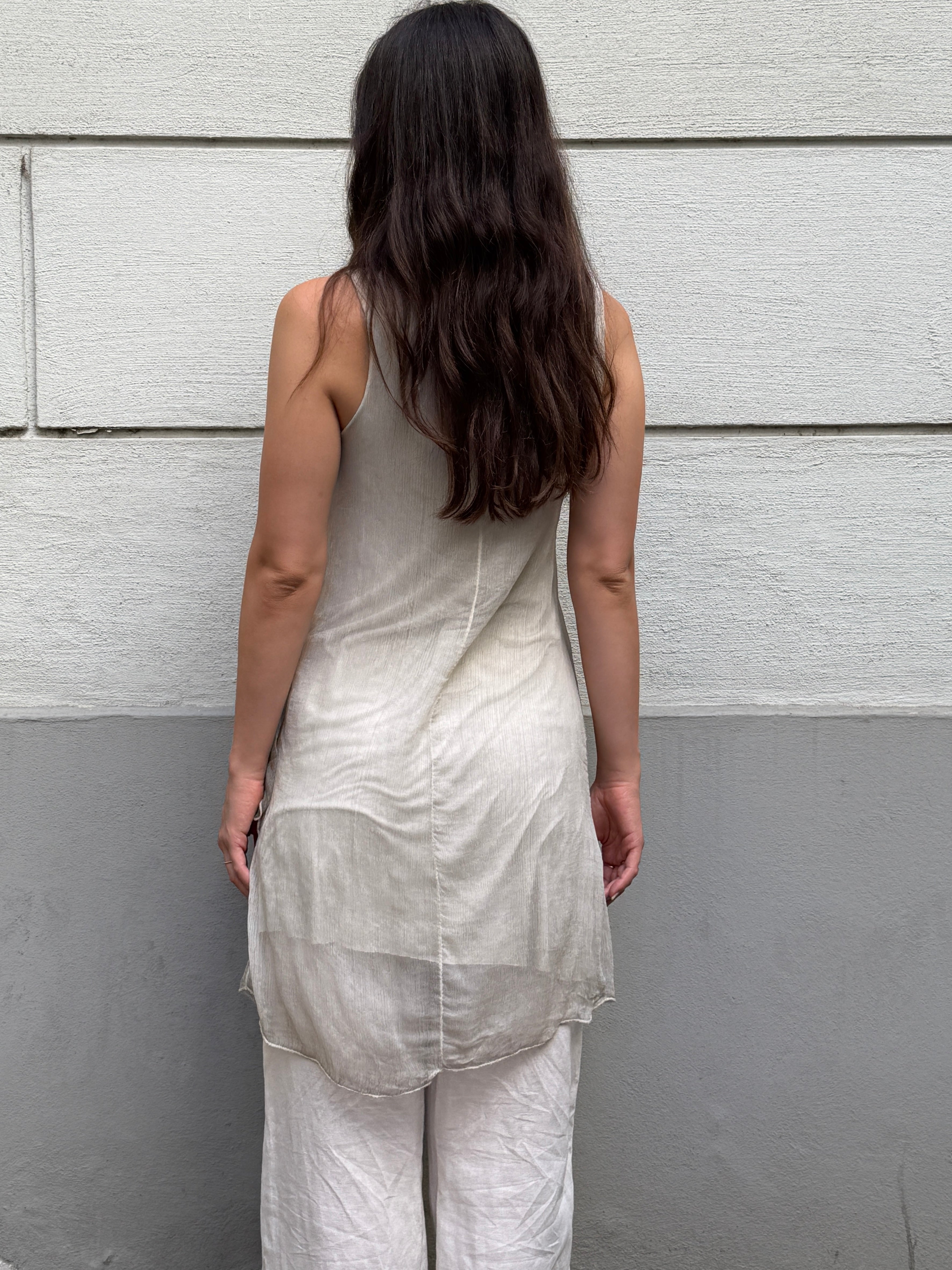 Vintage 100% Silk Sheer Flowy Mini Dress/Tunic Top