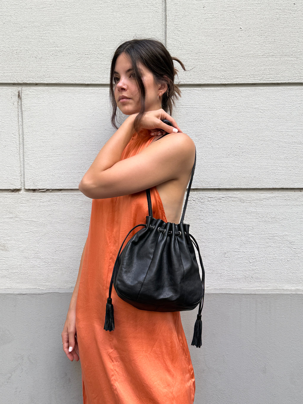 Vintage 100% Genuine Leather Tassel Black Bag