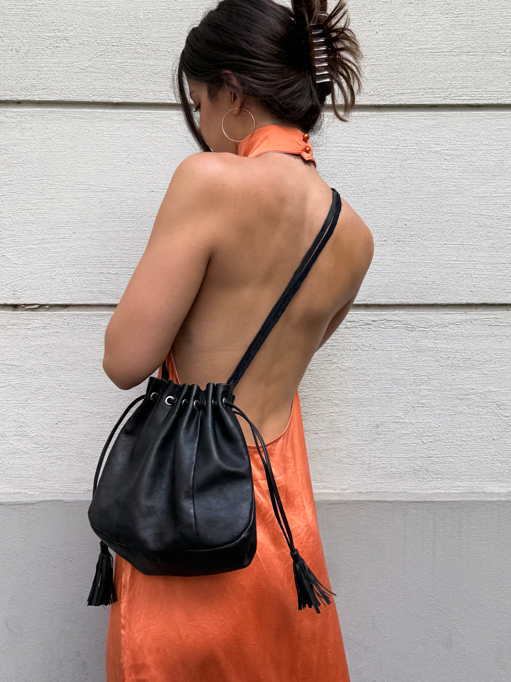 Vintage 100% Genuine Leather Tassel Black Bag