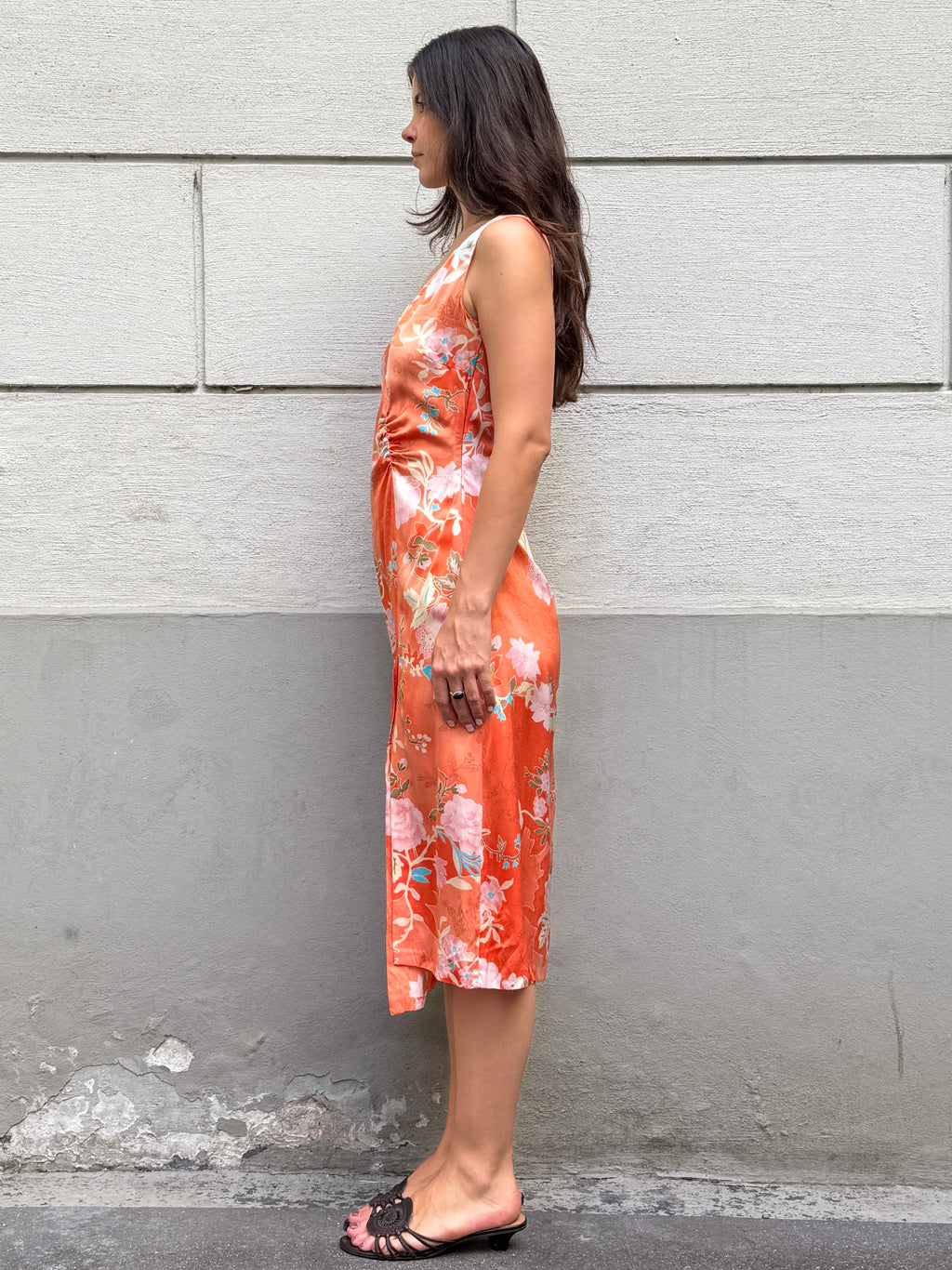 Vintage Y2K 100% Silk Printed Midi Dress M