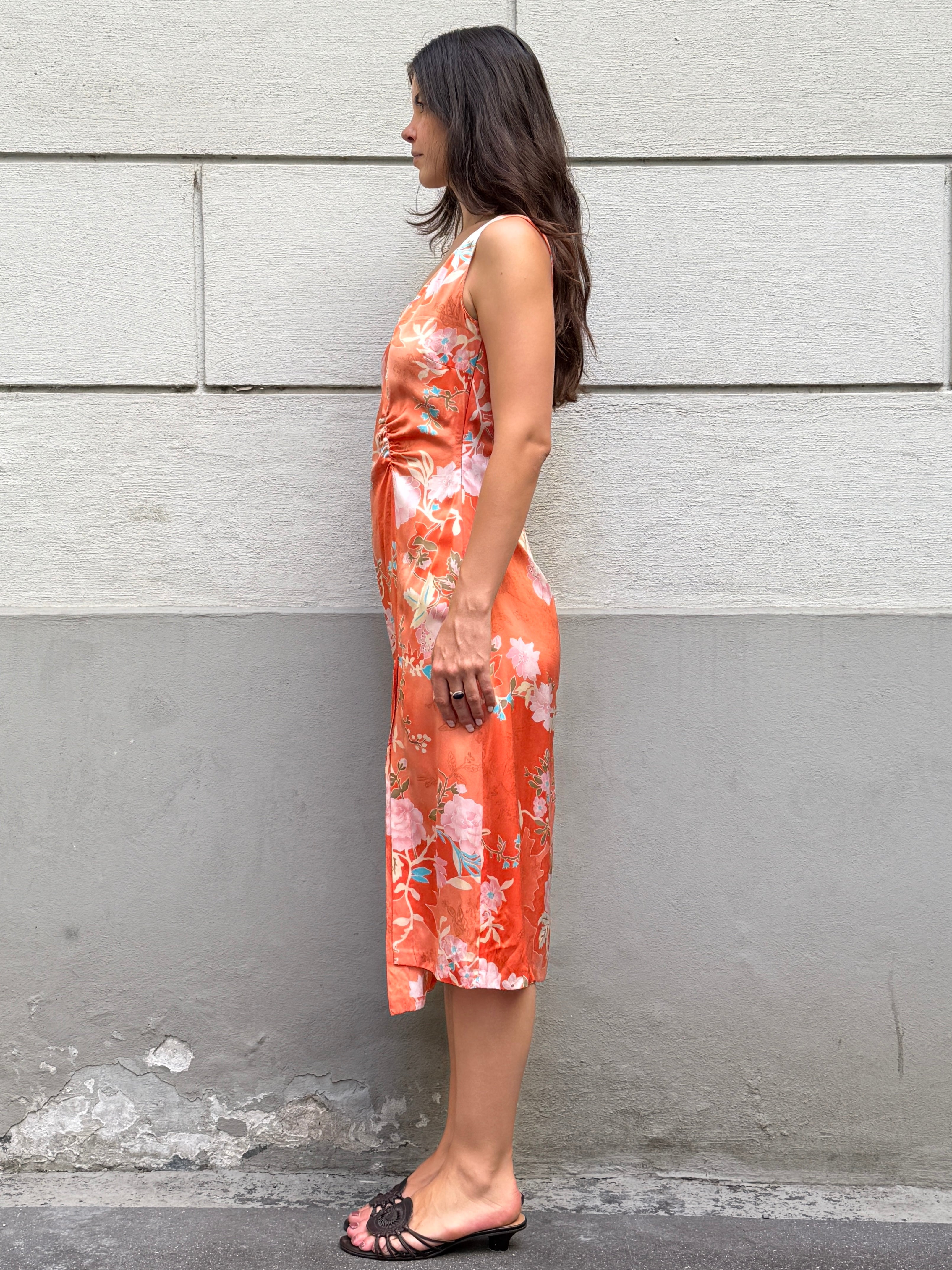 Vintage Y2K 100% Silk Printed Midi Dress M