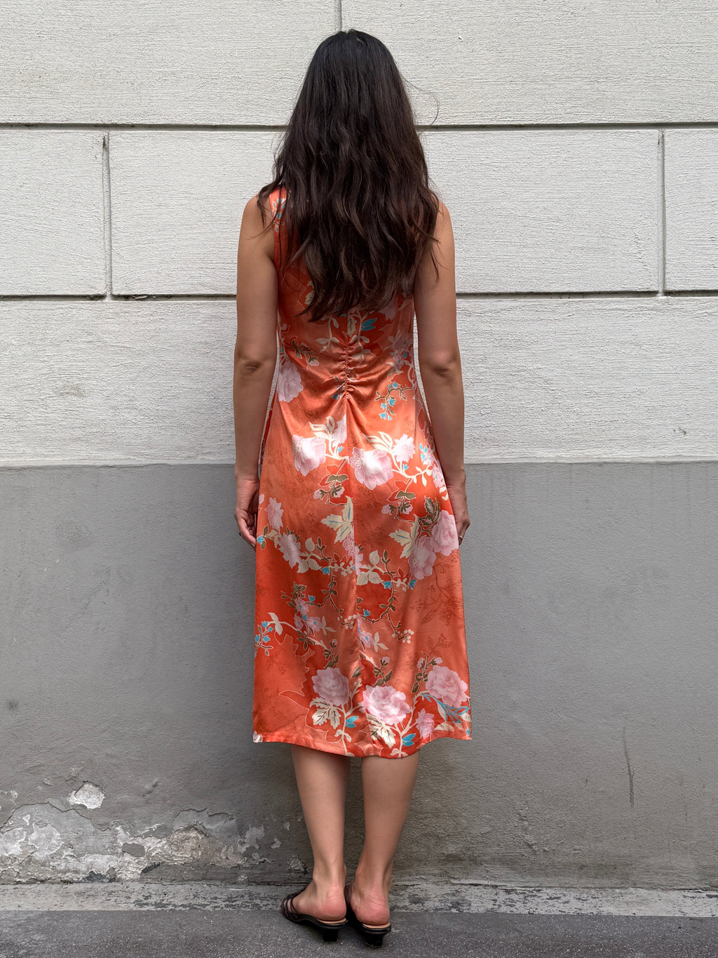 Vintage Y2K 100% Silk Printed Midi Dress M