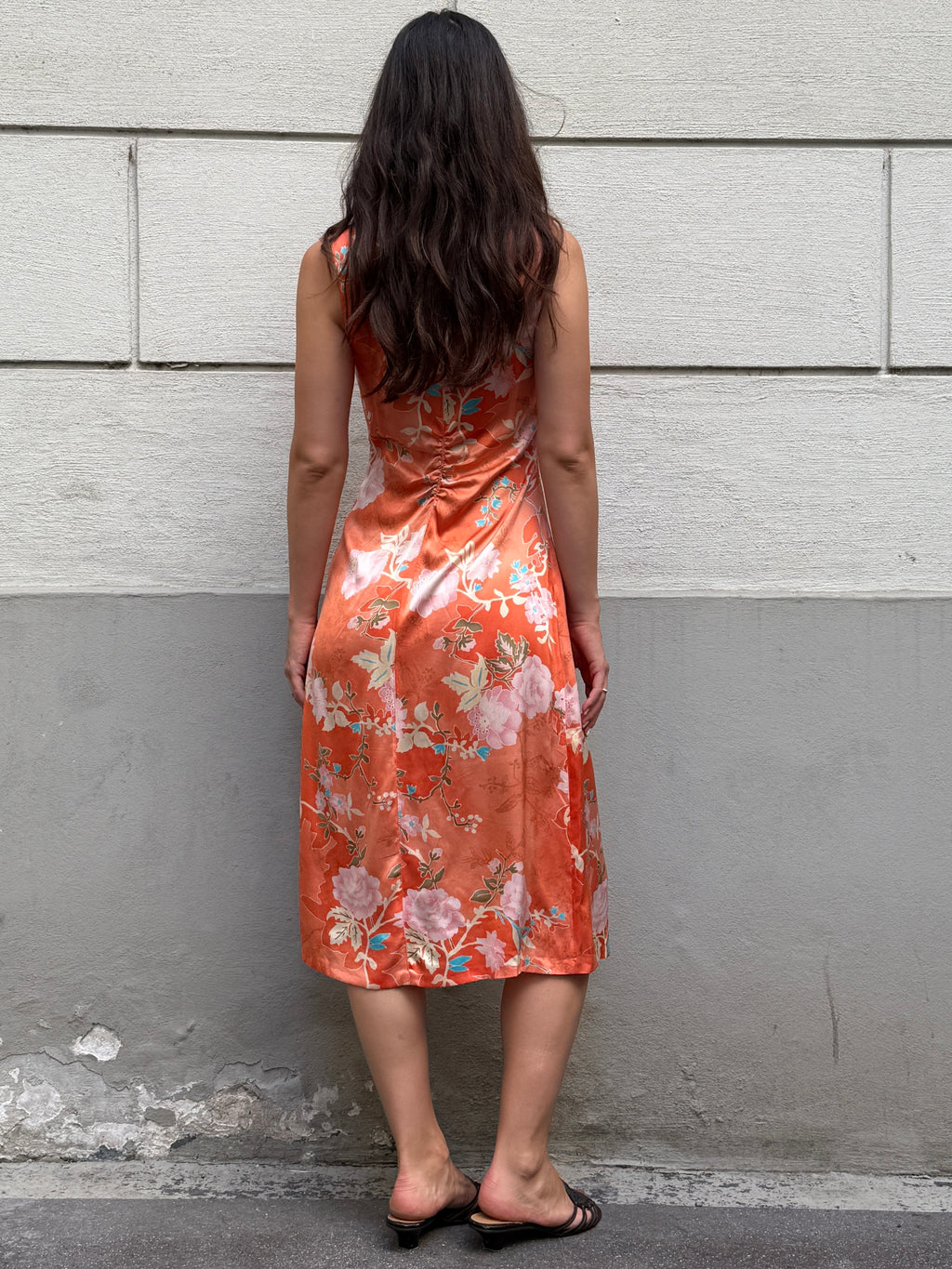 Vintage Y2K 100% Silk Printed Midi Dress M