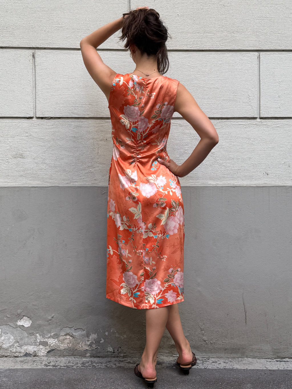Vintage Y2K 100% Silk Printed Midi Dress M