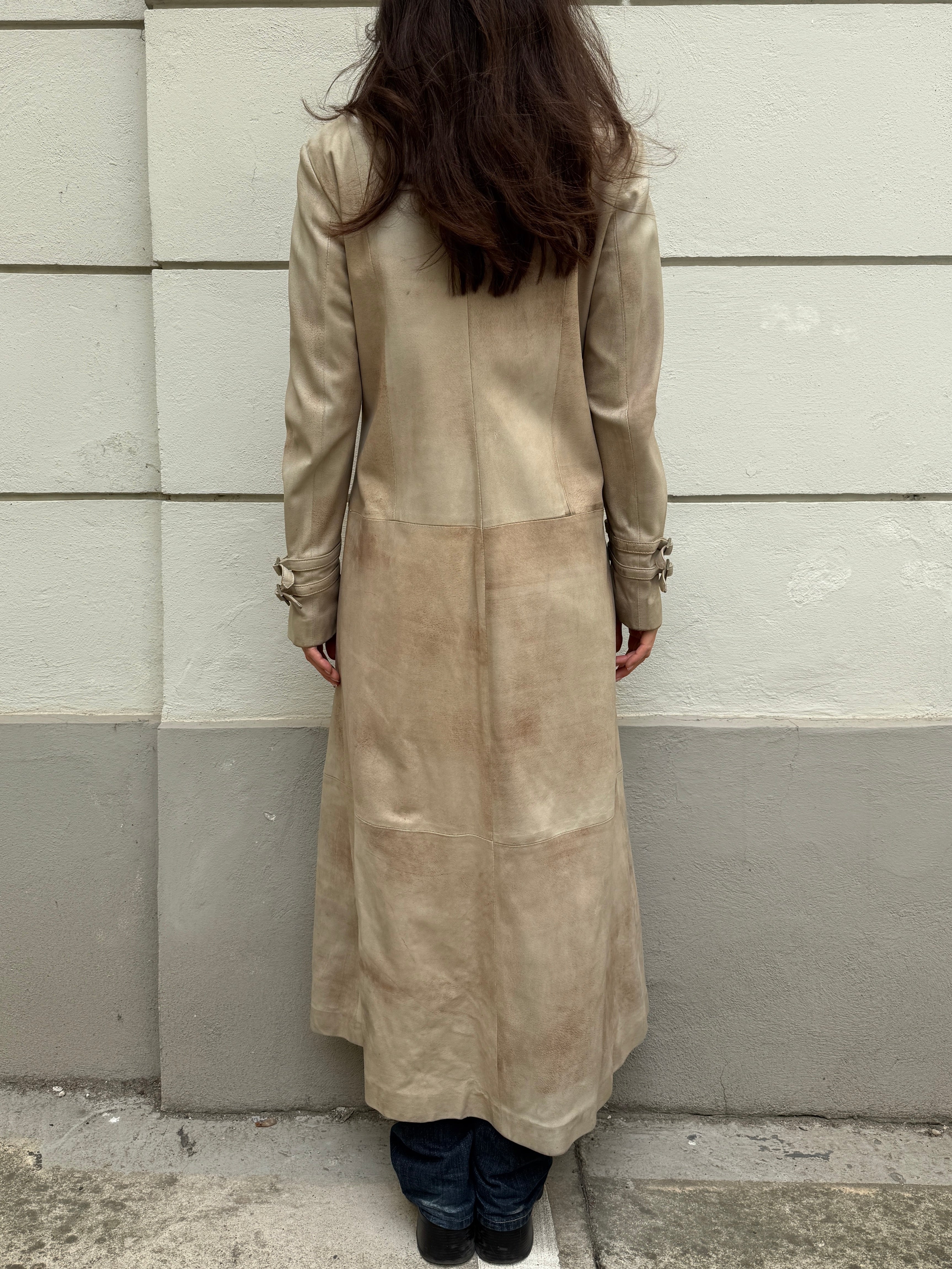 Vintage Y2K 100% Genuine Leather Cream Maxi Coat M