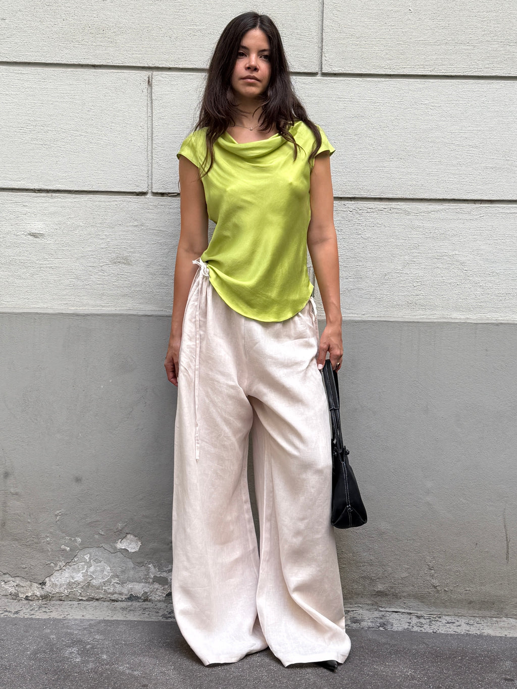 Handmade 100% Linen Wide Leg Cream Side Tie Trousers