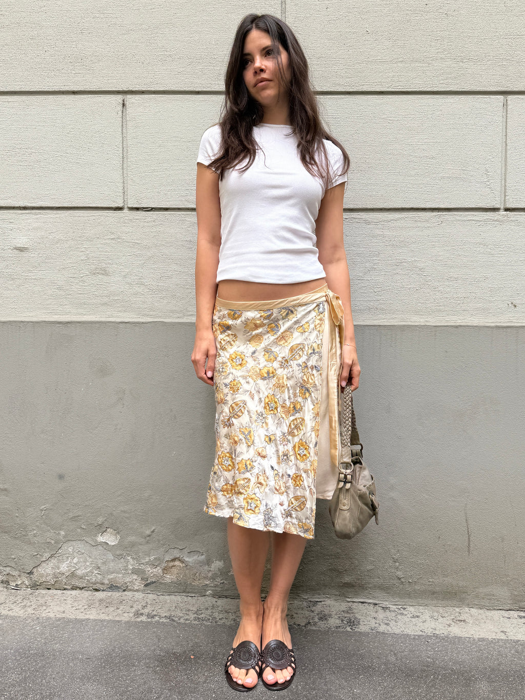 Vintage Twinset 100% Silk Wrap Beaded Print Skirt M