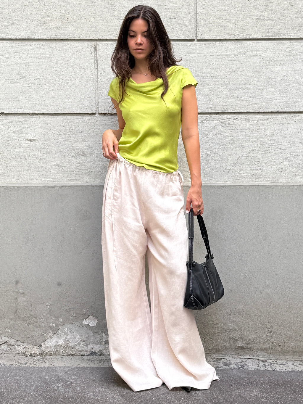 Handmade 100% Linen Wide Leg Cream Side Tie Trousers