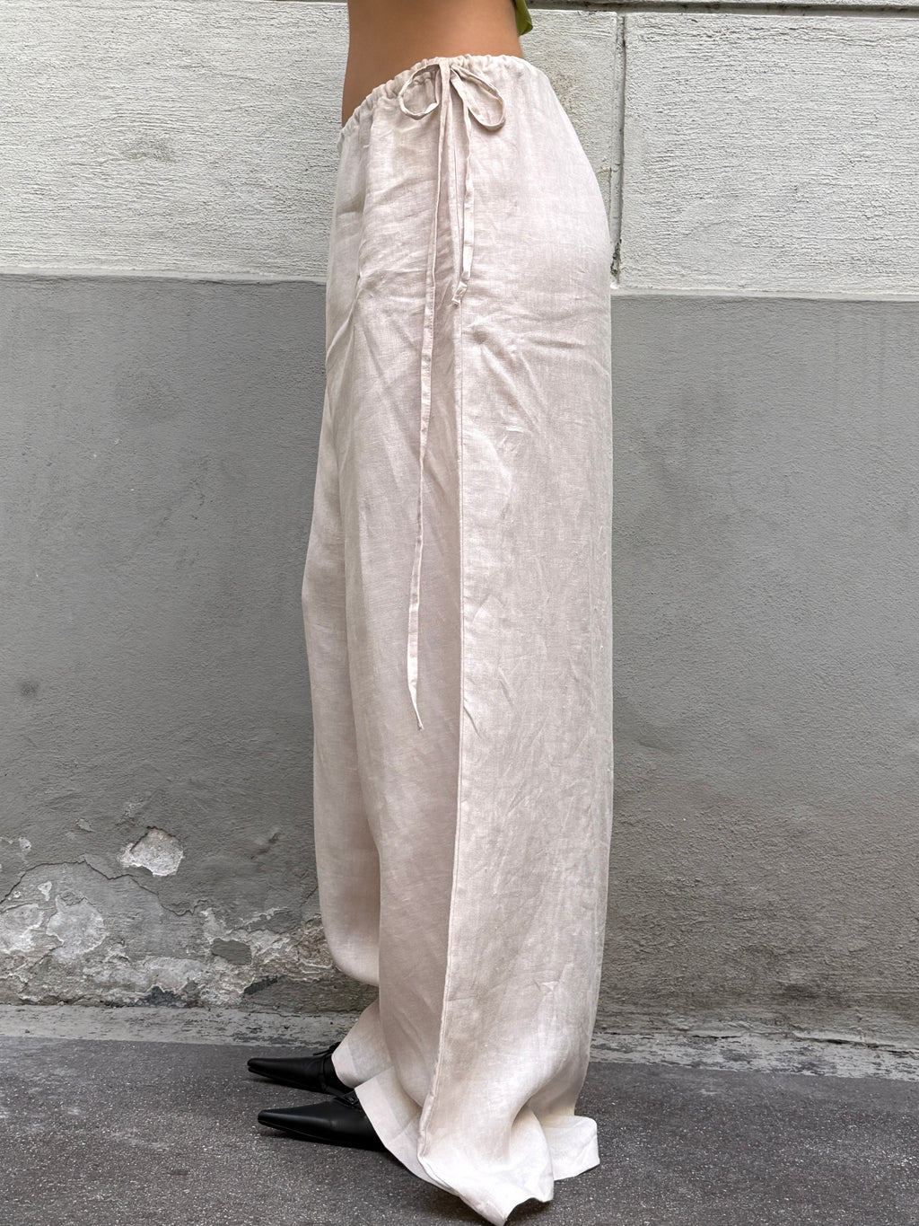 Handmade 100% Linen Wide Leg Cream Side Tie Trousers