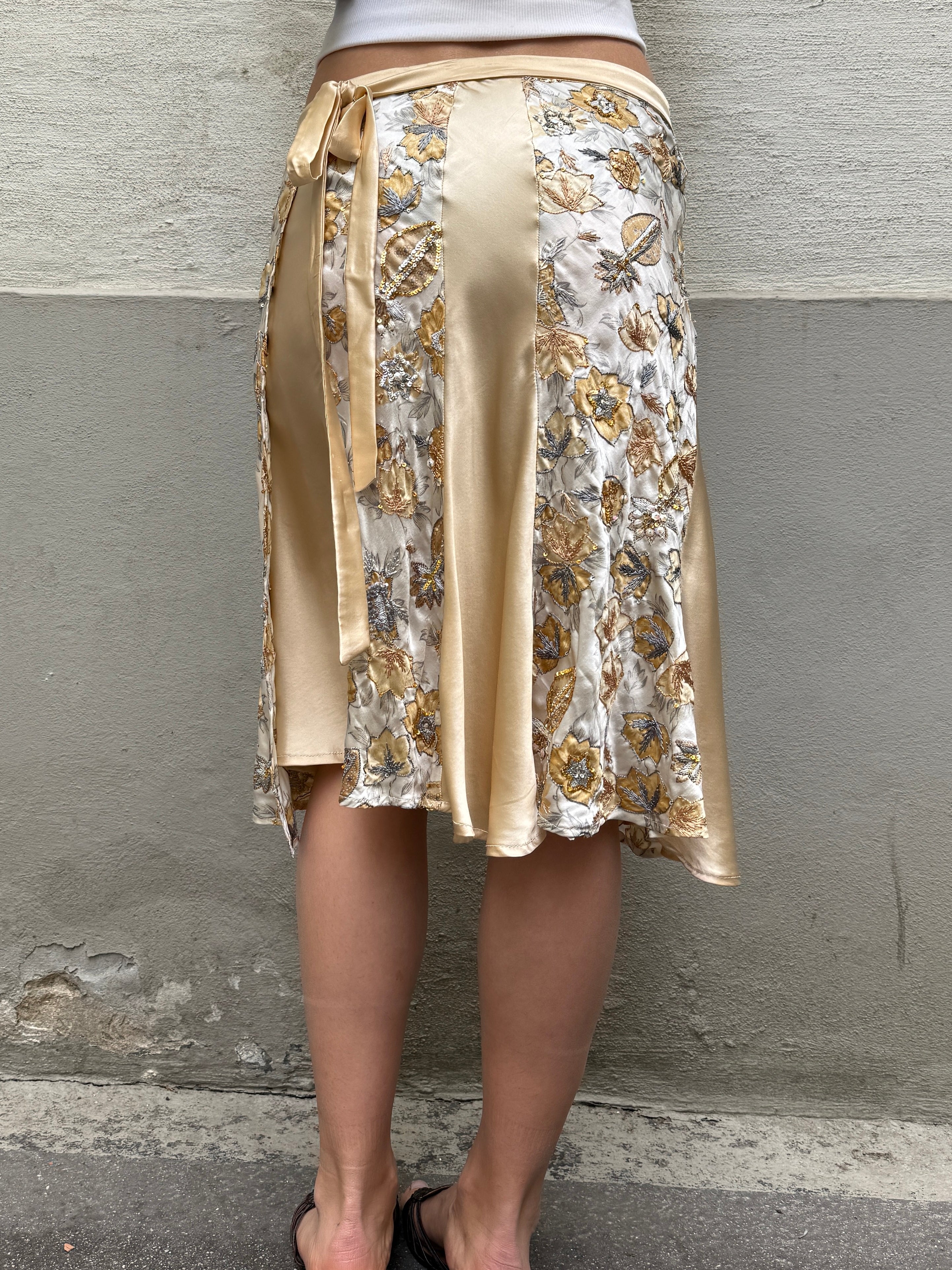 Vintage Twinset 100% Silk Wrap Beaded Print Skirt M