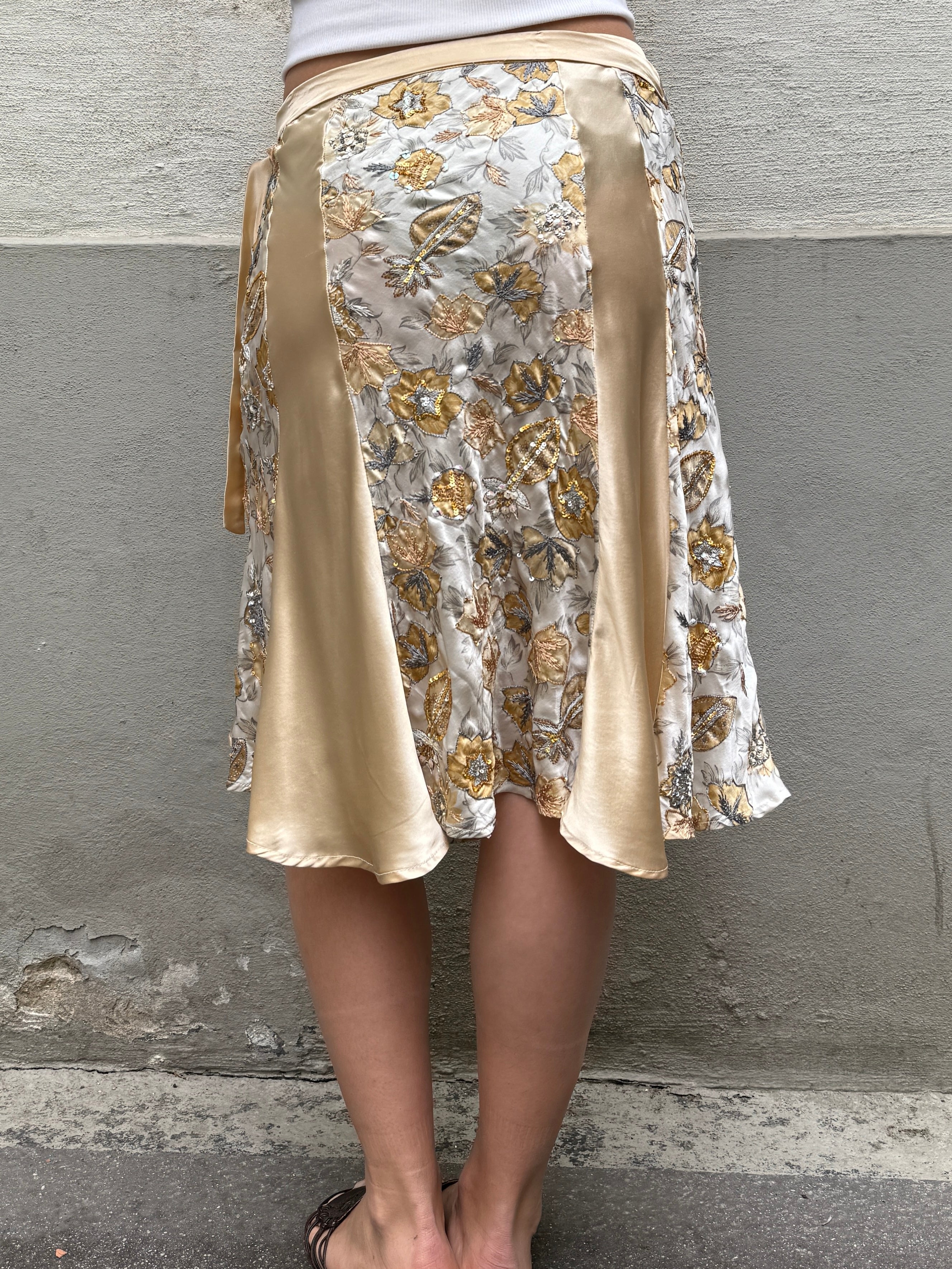 Vintage Twinset 100% Silk Wrap Beaded Print Skirt M