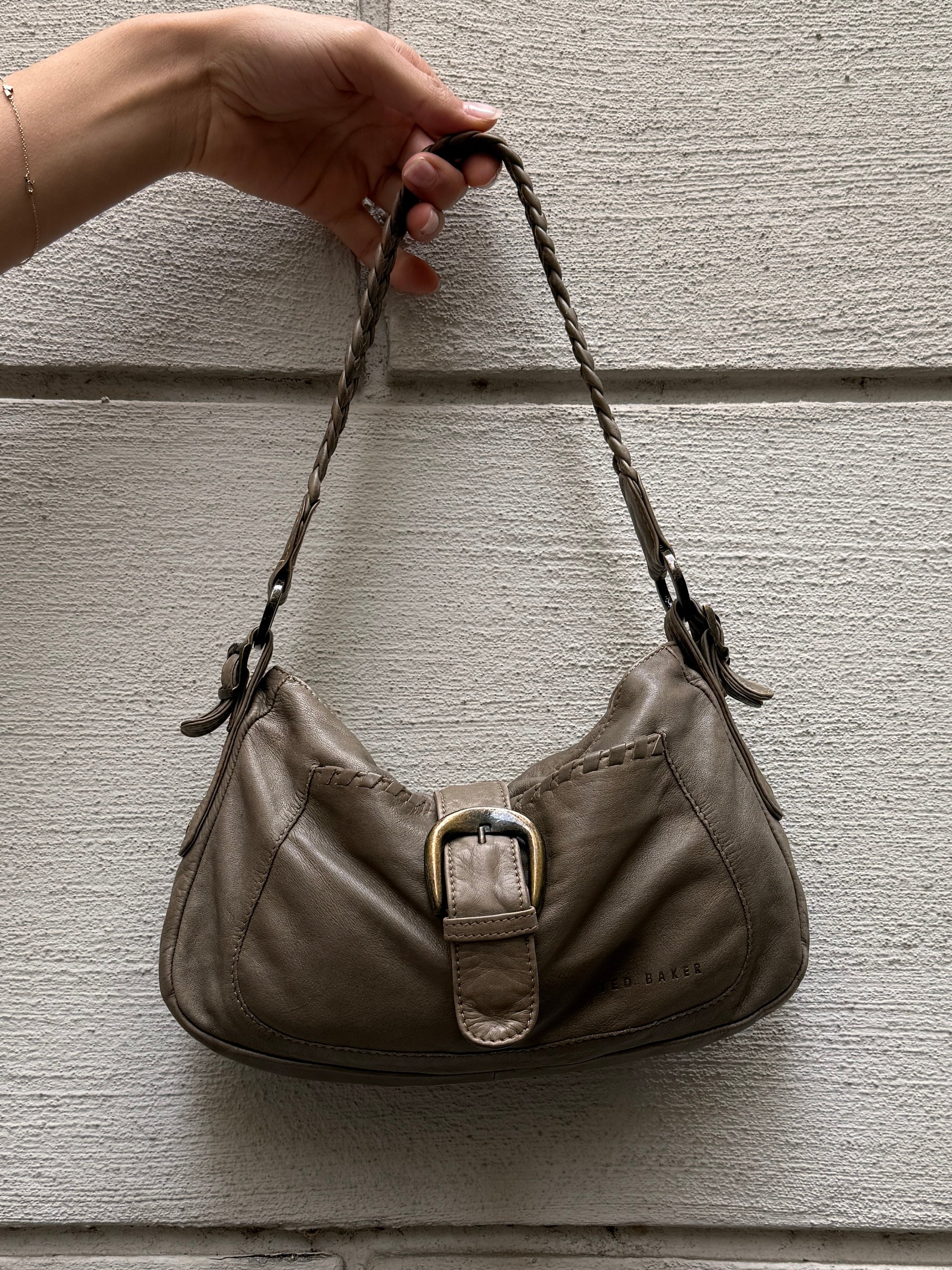 Vintage Y2K Ted Baker 100% Genuine Leather Taupe Mini Bag S