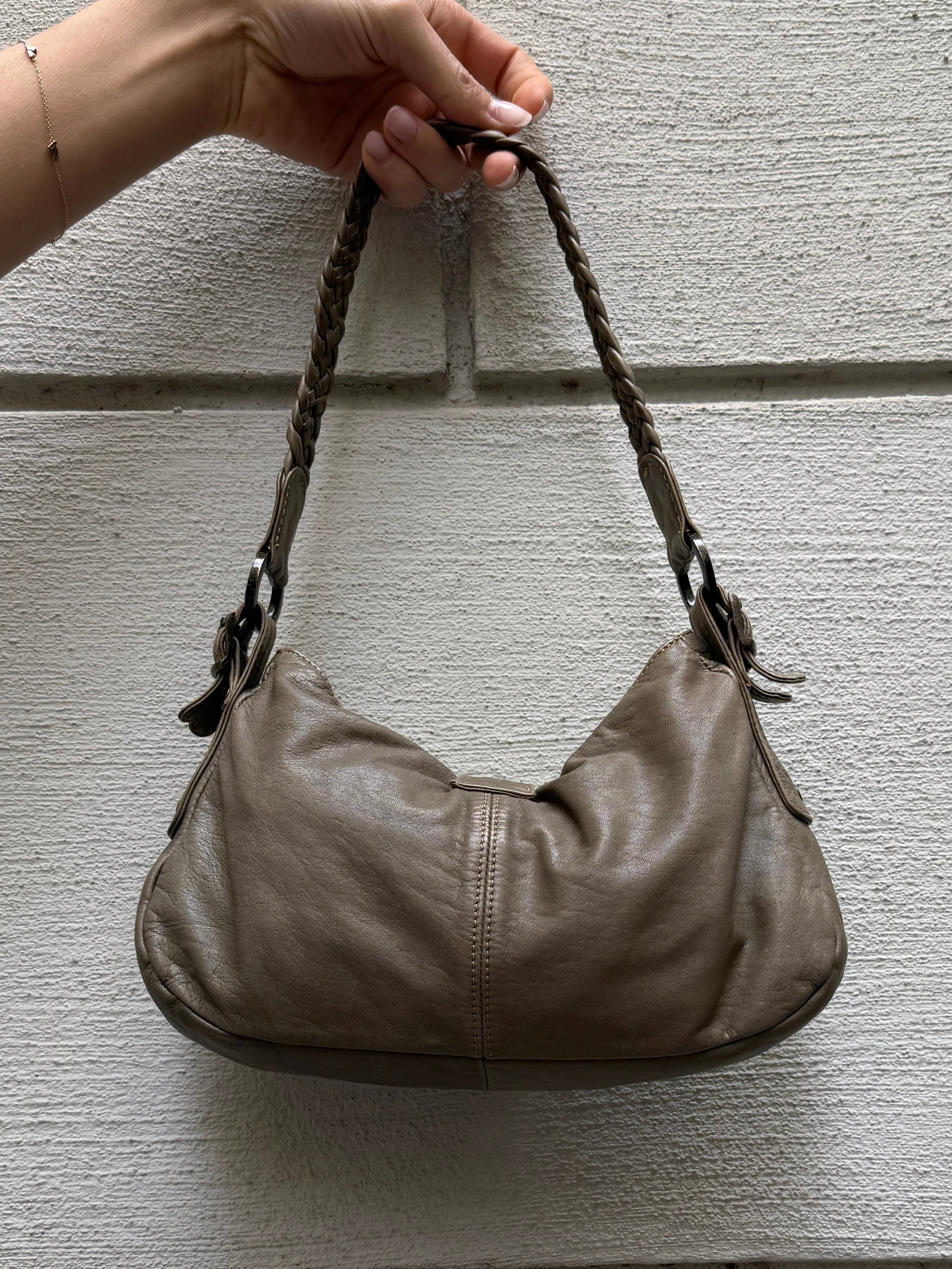 Vintage Y2K Ted Baker 100% Genuine Leather Taupe Mini Bag S