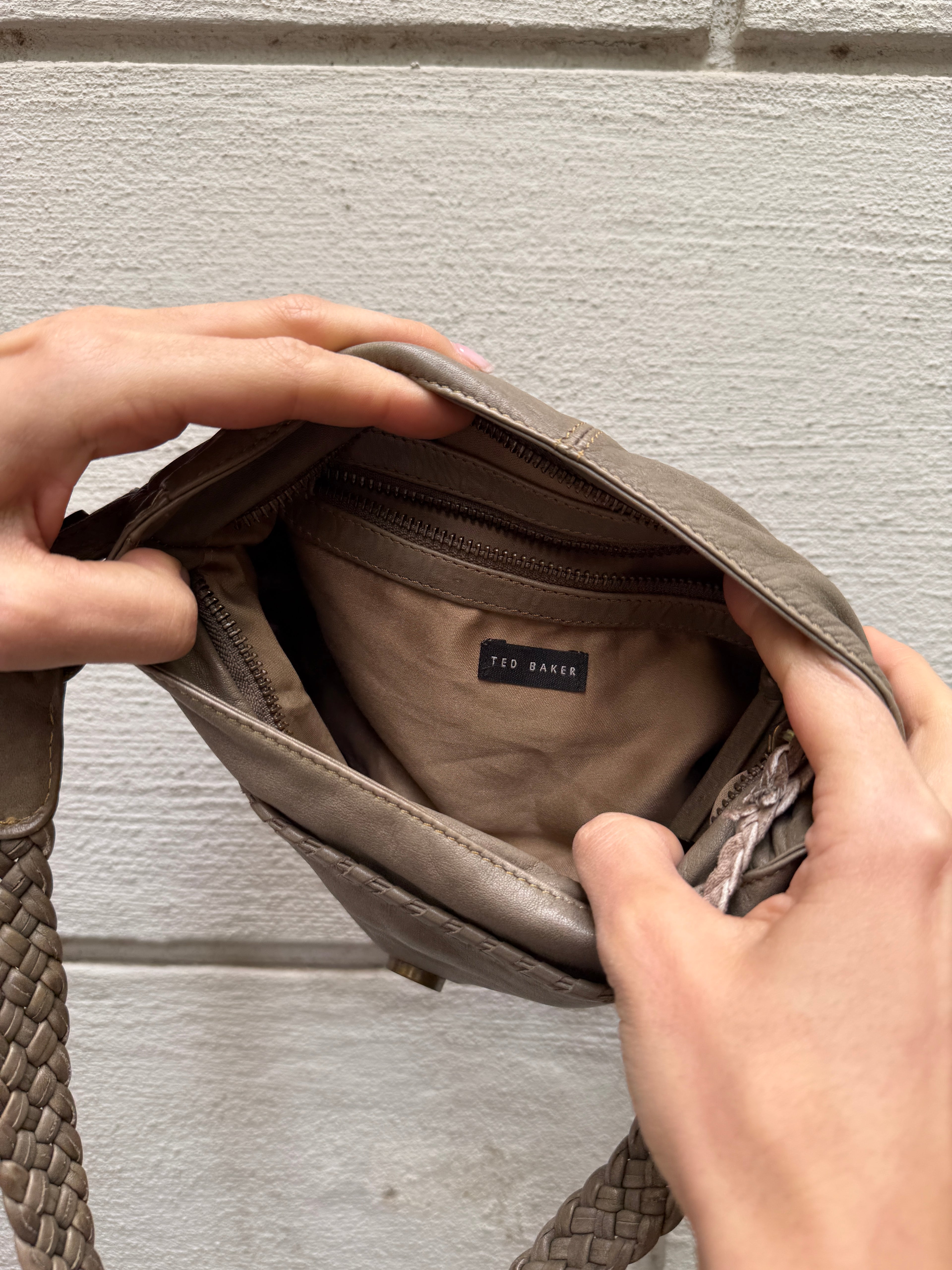 Vintage Y2K Ted Baker 100% Genuine Leather Taupe Mini Bag S