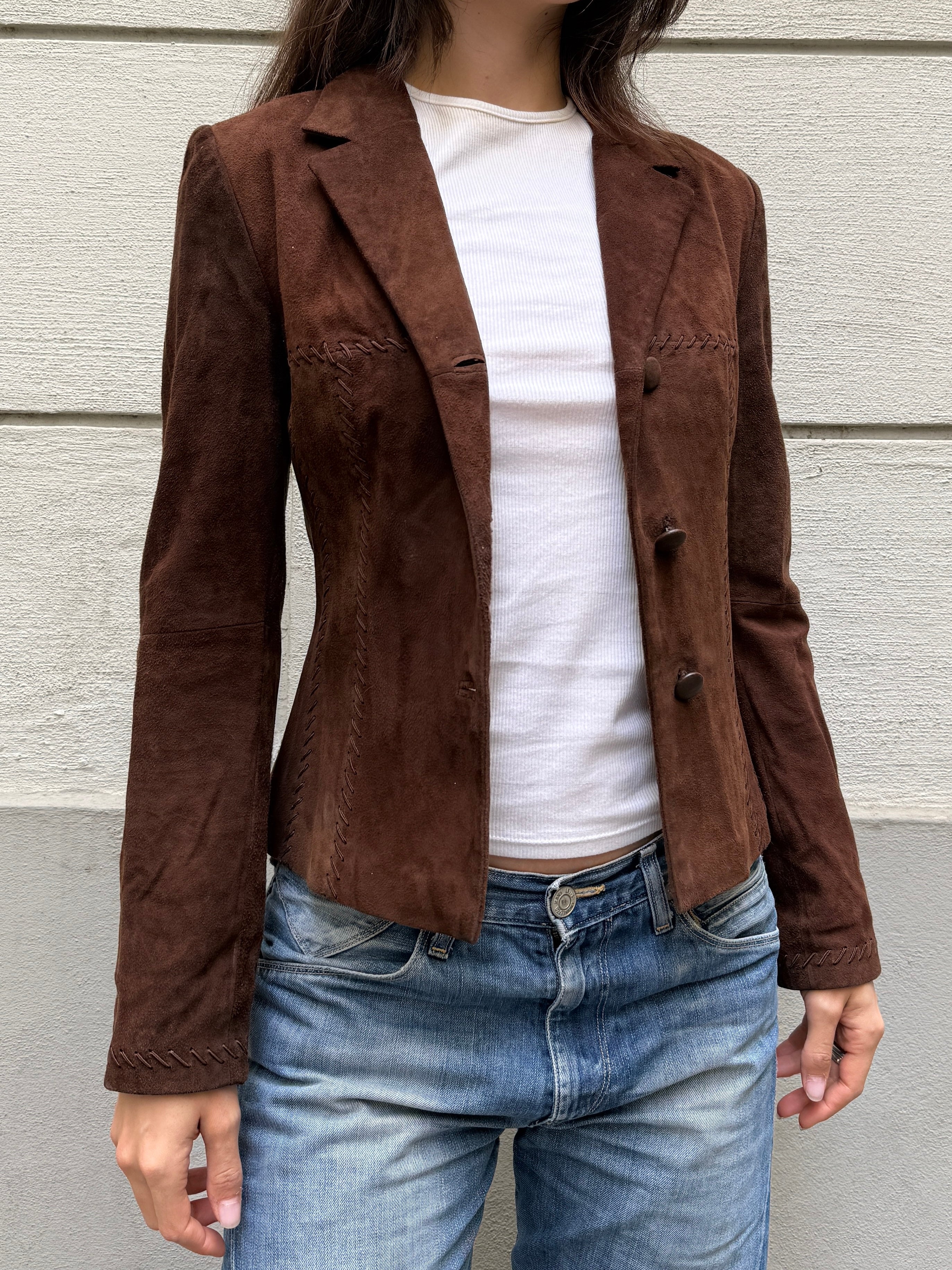 Vintage Brown Suede Lace Up Detail Leather Jacket XS/S