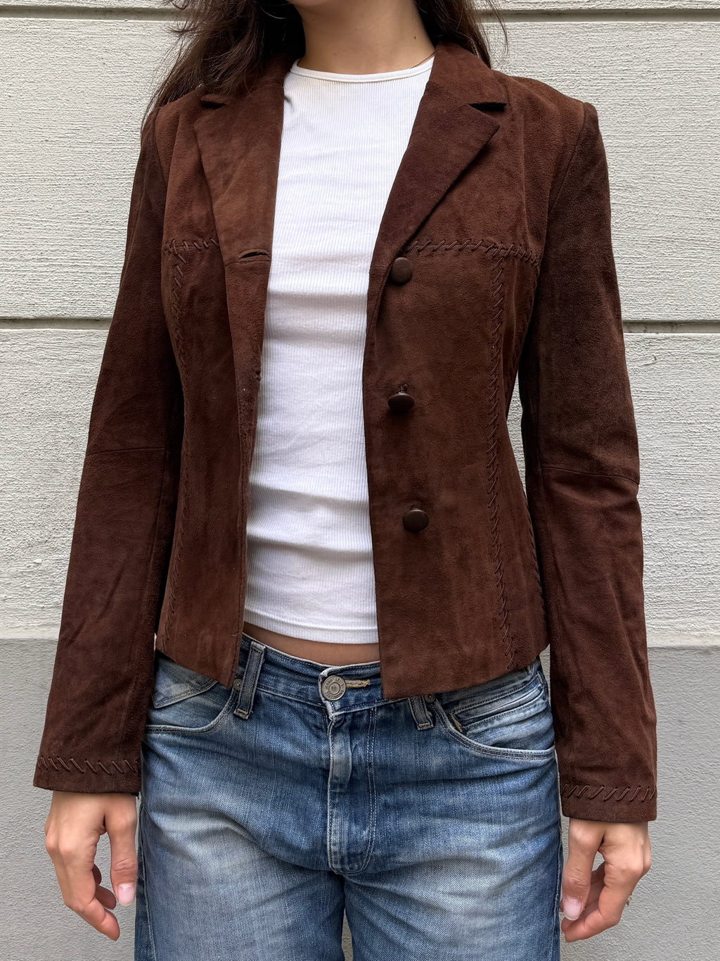 Vintage Brown Suede Lace Up Detail Leather Jacket XS/S