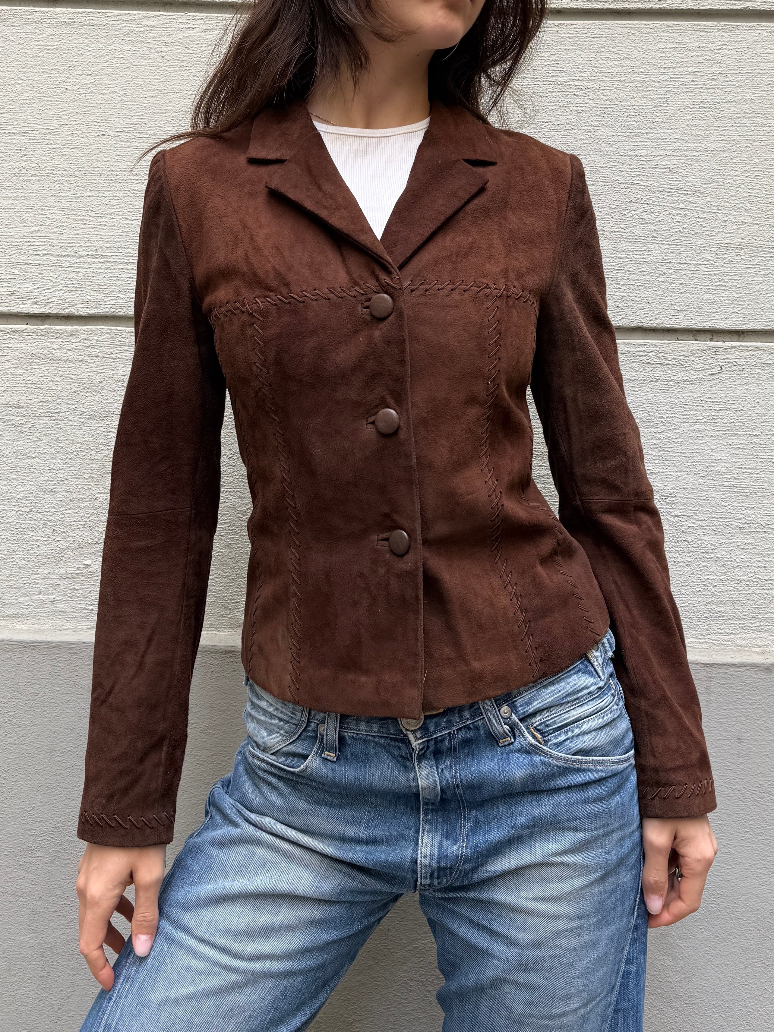Vintage Brown Suede Lace Up Detail Leather Jacket XS/S